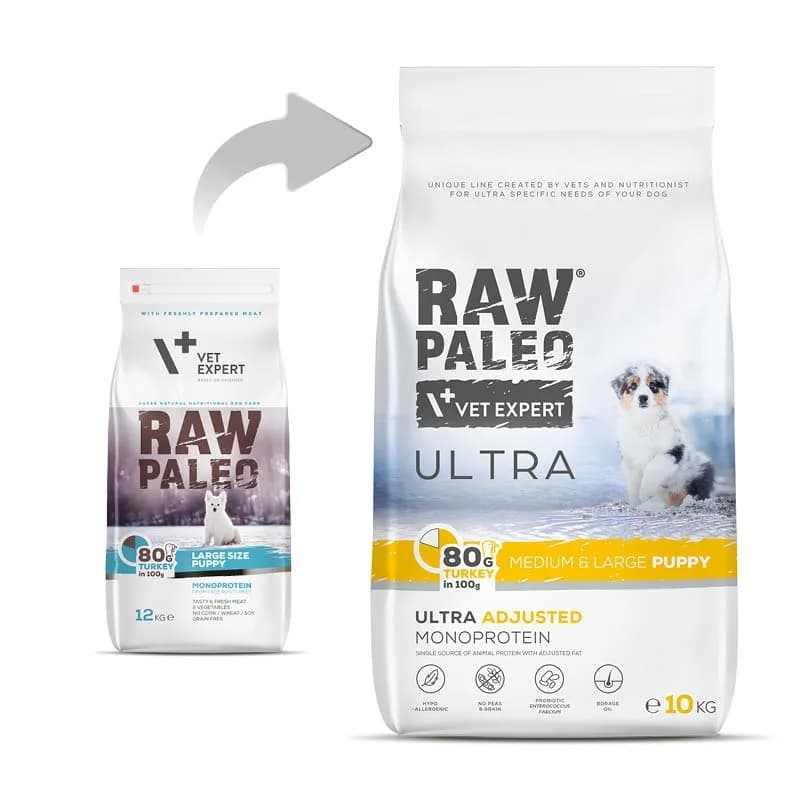 RAW PALEO VetExpert Raw Paleo Ultra Turkey Medium & Large Puppy - sucha karma z indykiem dla szczeniąt średnich ras