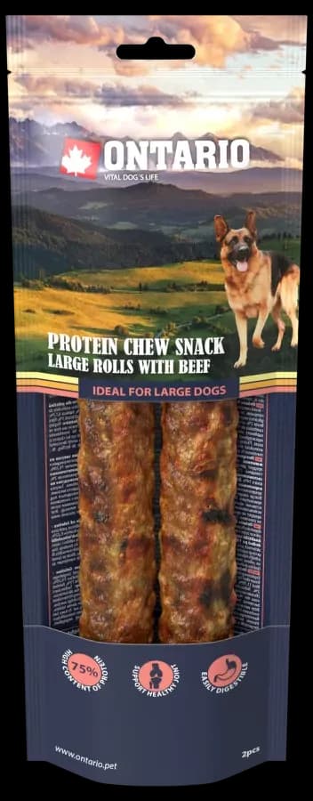 Ontario Protein žvýkací pamlsek velká rolka s hovězím 2ks