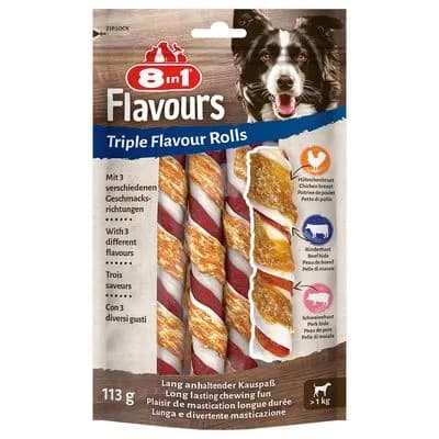 8in1 Triple Flavour Rolls Bastoncini da masticare Snack per cane