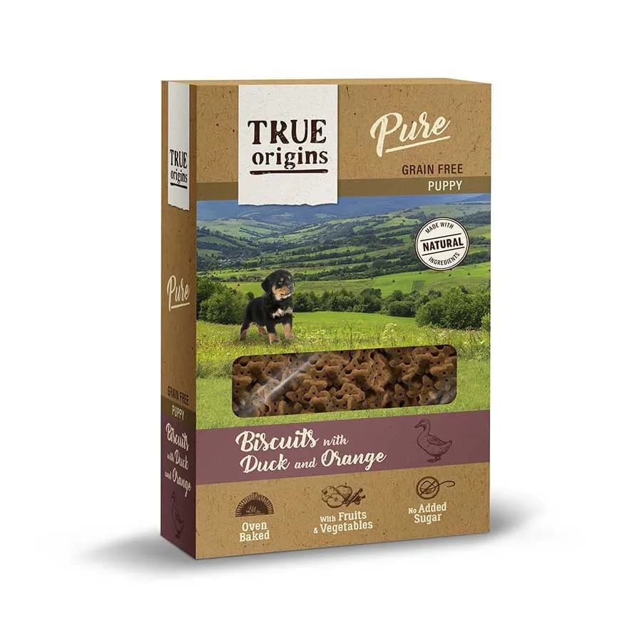 True Origins Pure Puppy Pato con Naranja galletas