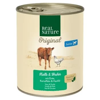 REAL NATURE Original Nassfutter für Hunde Junior Kalb und Huhn