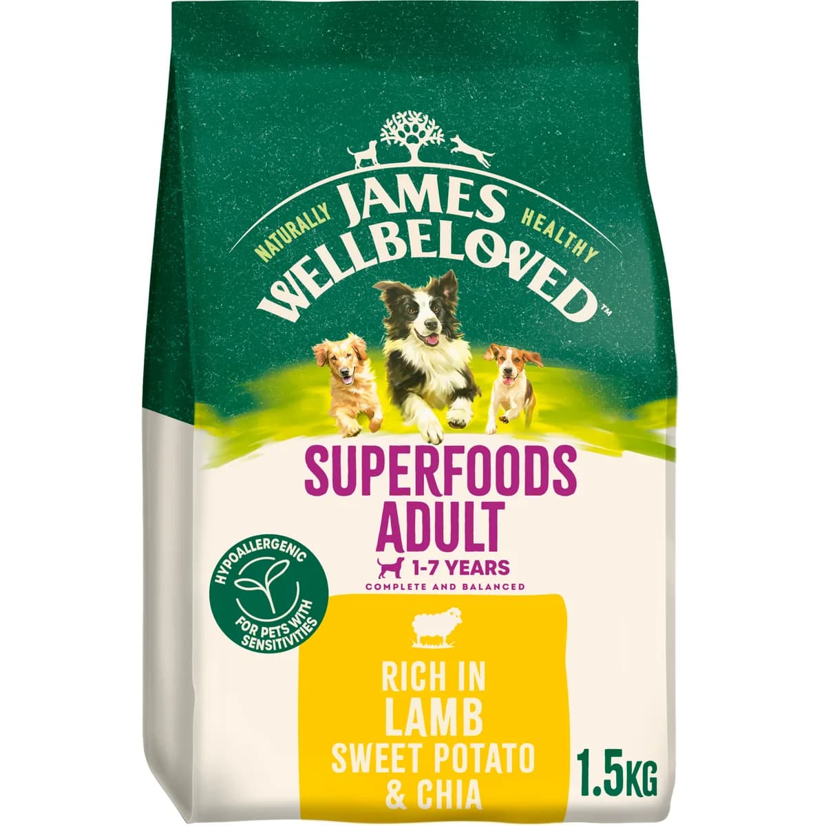 James Wellbeloved Superfoods Adult Dry Dog Lamb, Sweet Potato & Chia