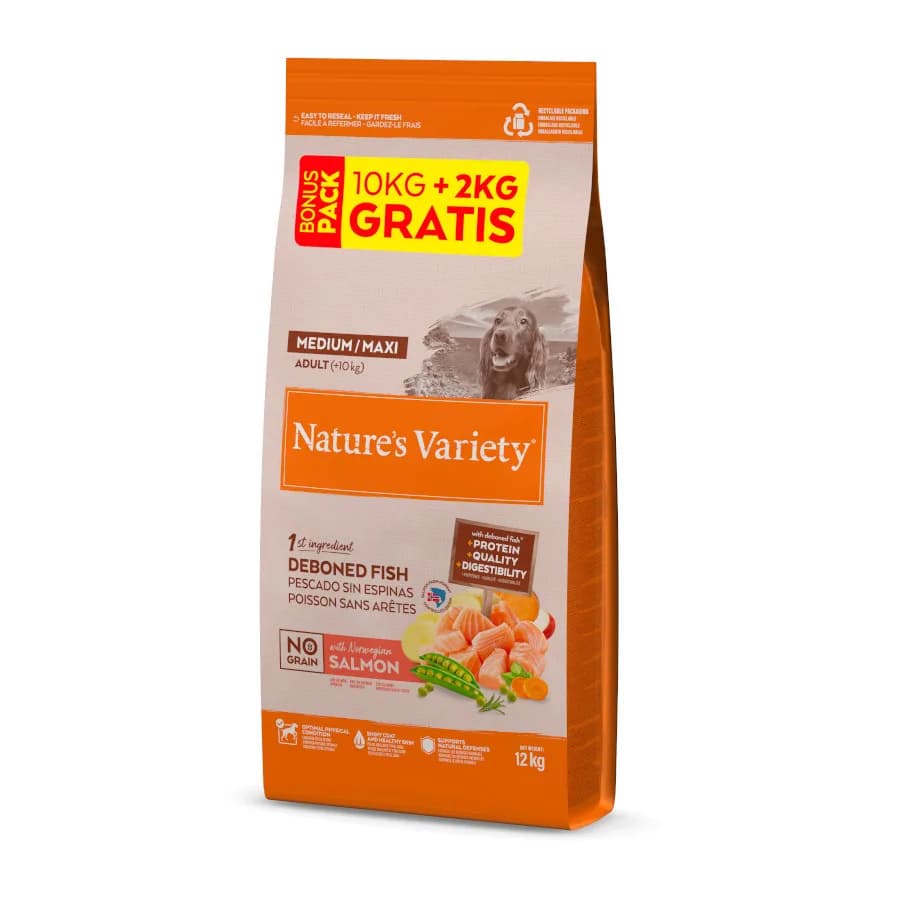Nature's Variety No Grain Adult Medium Maxi Salmón pienso