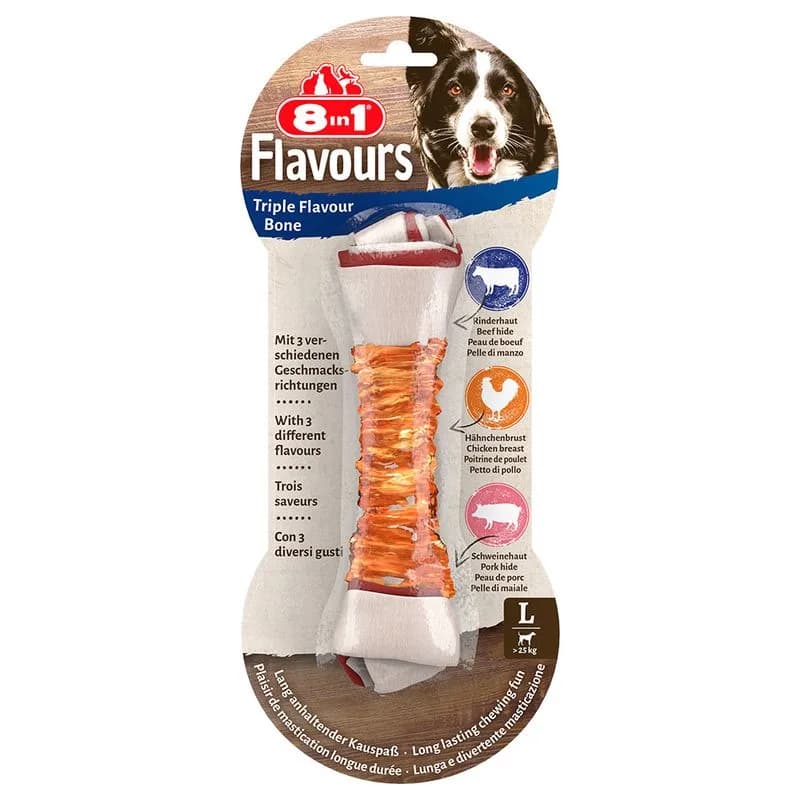 8in1 Triple Flavour žuvacia kosť L