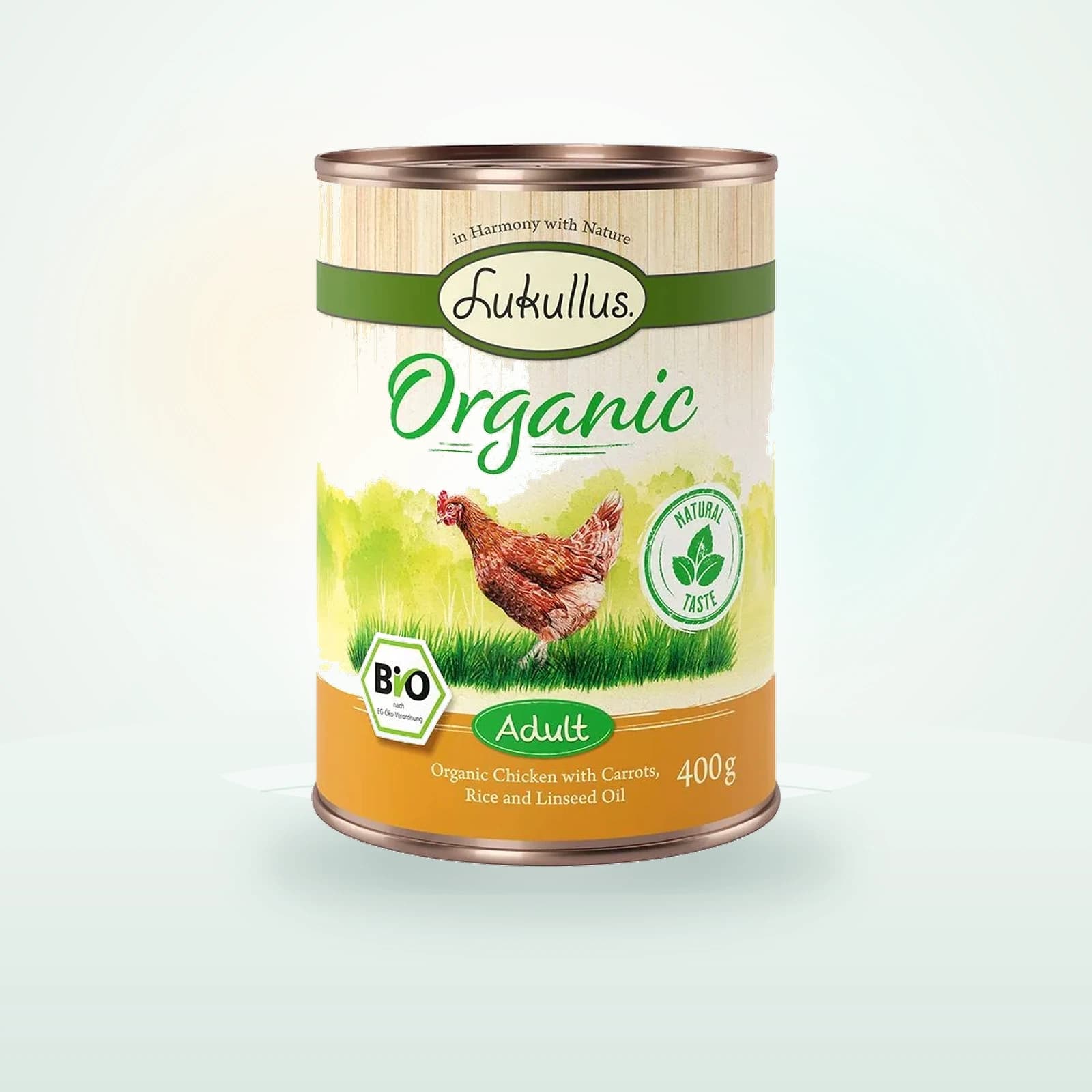 Lukullus Organic Adult, kurczak z marchewką (bez glutenu)