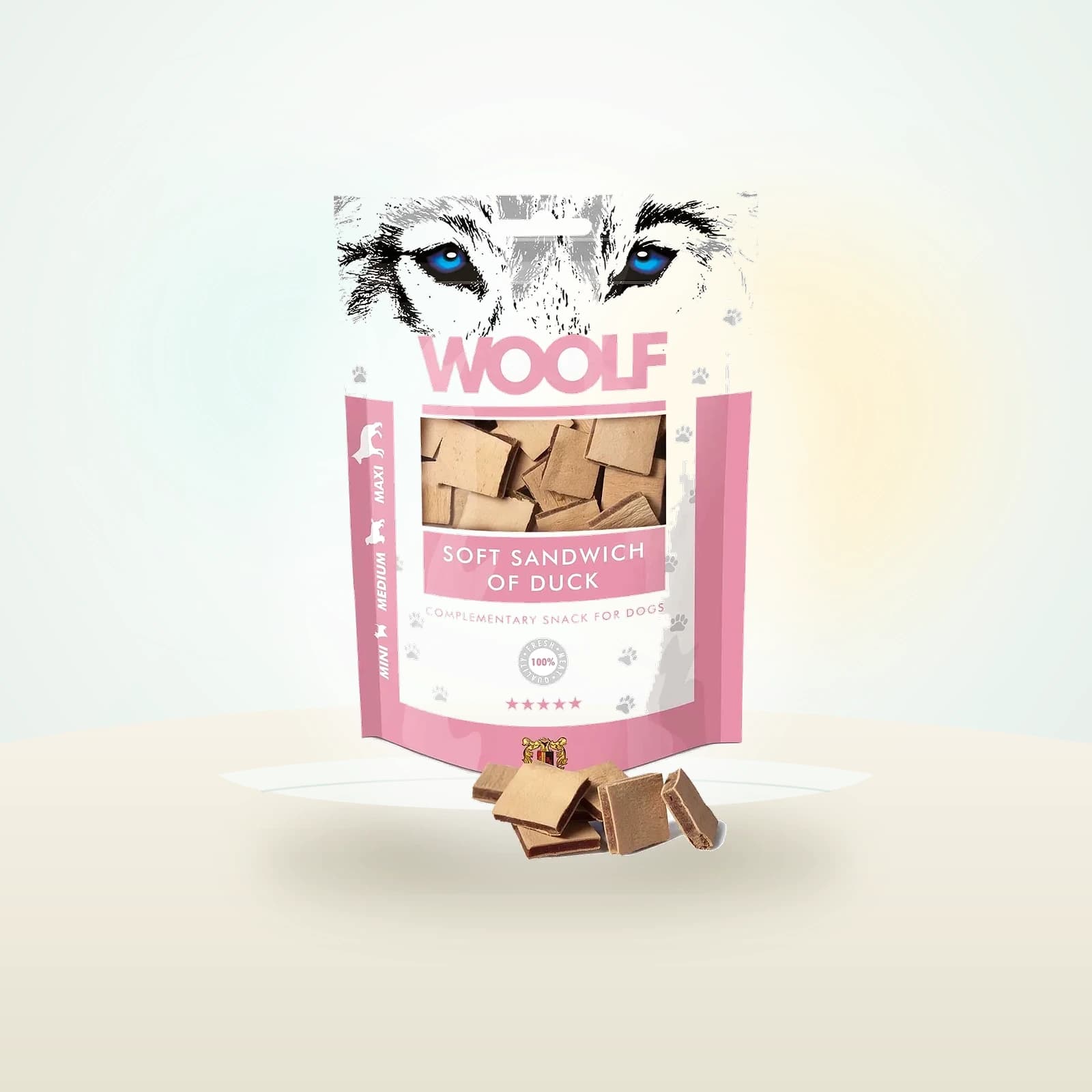 WOOLF Dog treat soft sandwich of duck