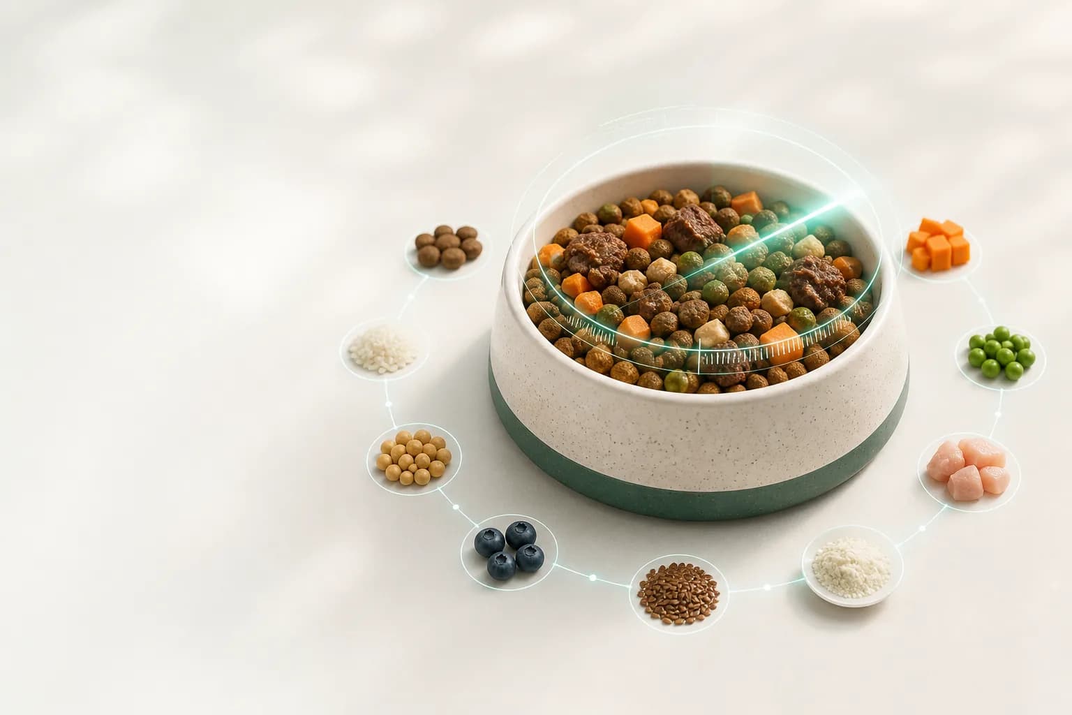 Tigela para cães com ingredientes analisados pela Bowlumo