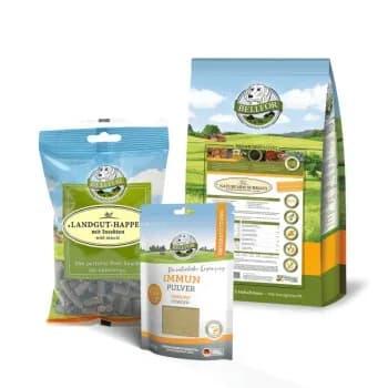 Bellfor Sparset von für mittelgroße Hunde mit Leishmaniose - Naturfarm-Schmaus + Landgut-Happen + mmun Pulver