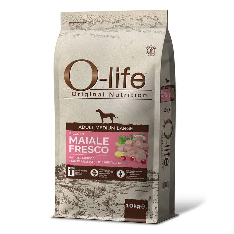 O-life Dog Adult Medium Large con Maiale Fresco