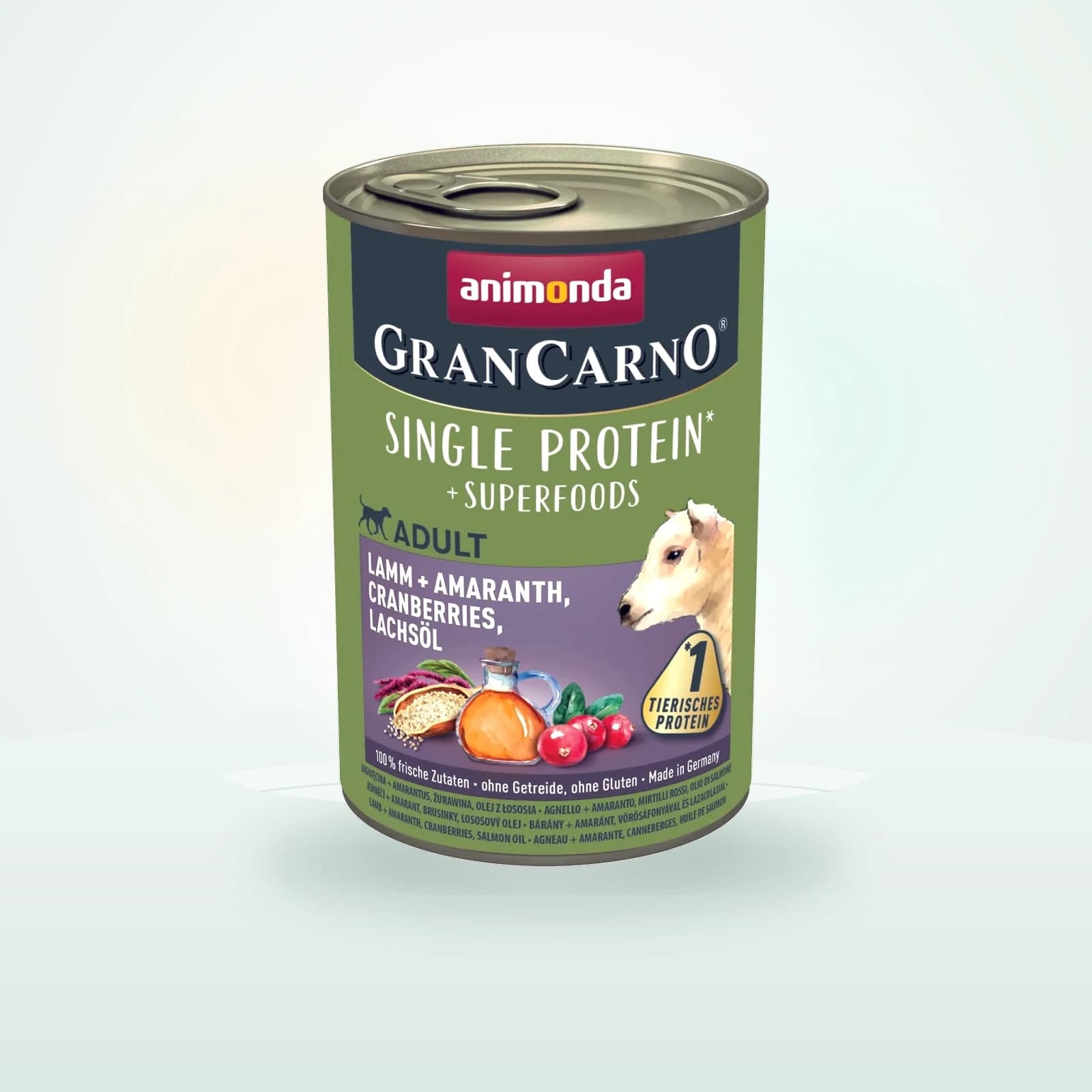 animonda GRANCARNO Single Protein Superfoods Nassfutter Hund Adult, Lamm und Amaranth, Cranberries, Lachsöl
