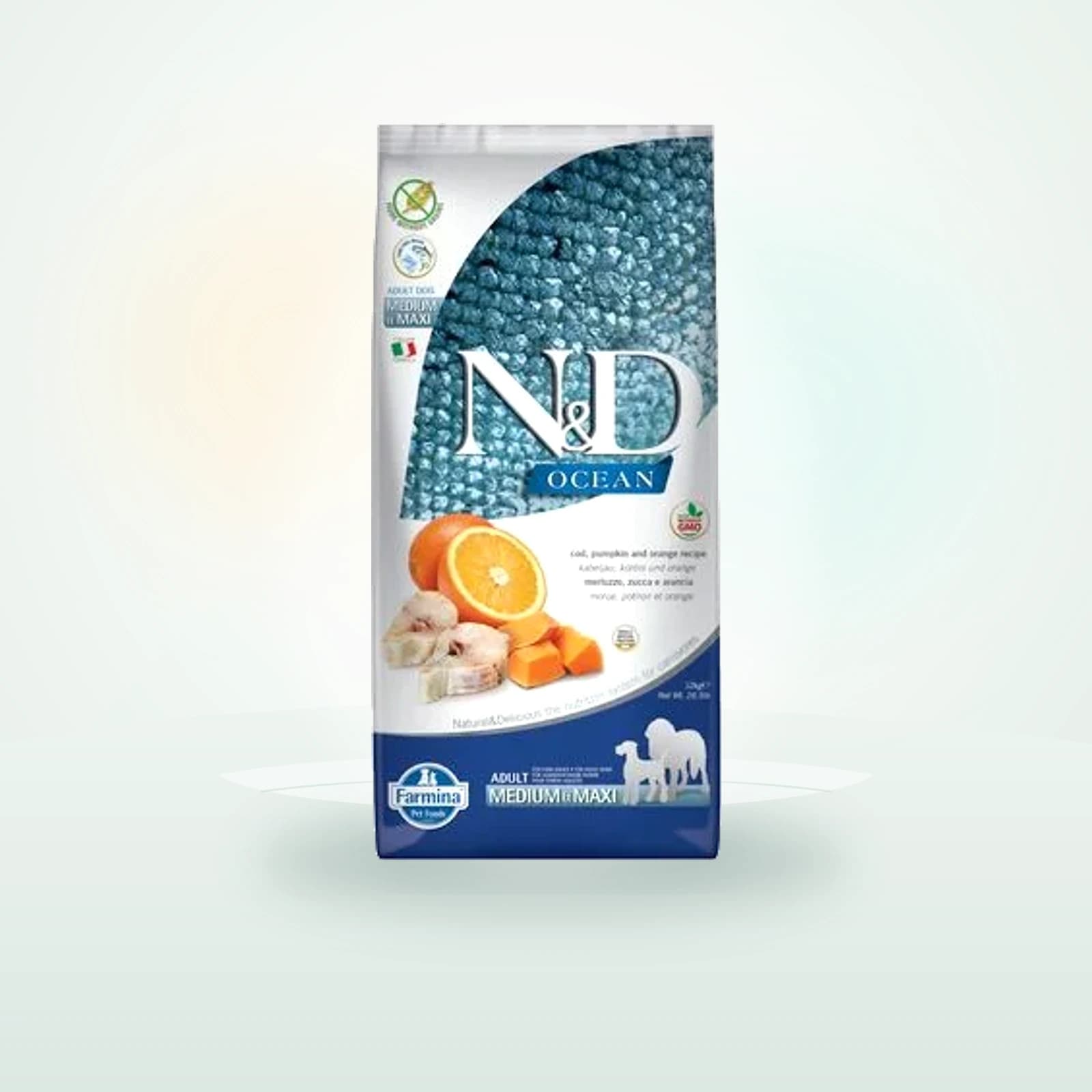 Farmina N&D Medium & Maxi Ocean sin cereales con bacalao, calabaza y naranja