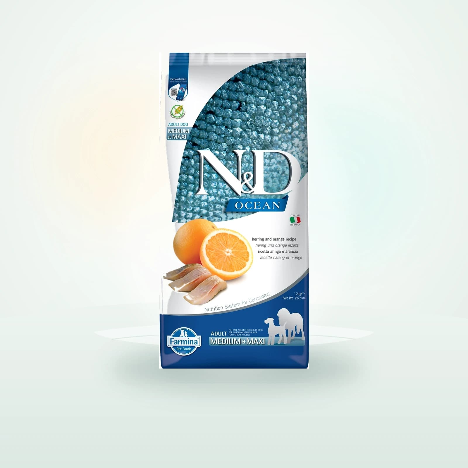 Farmina N&D Ocean Dog Adult herring & orange Medium & Maxi śledź i pomarańcze, sucha karma dla psów ras średnich i dużych