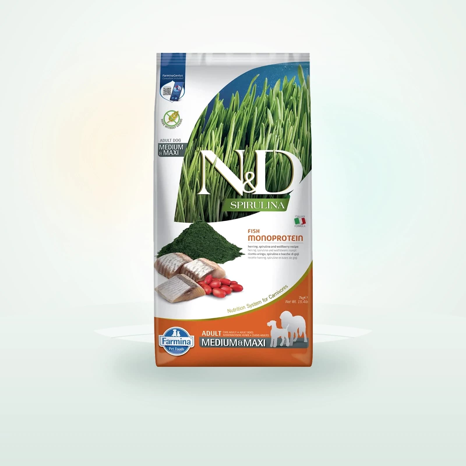 Farmina N&D Spirulina Adult Medium & Maxi Hondenvoer - Herring & Goji Berries