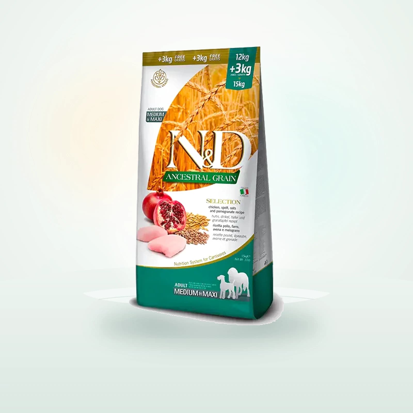 Farmina N&D Ancestral Grain Adult Selection Medium/Maxi Pollo, avena e melograno
