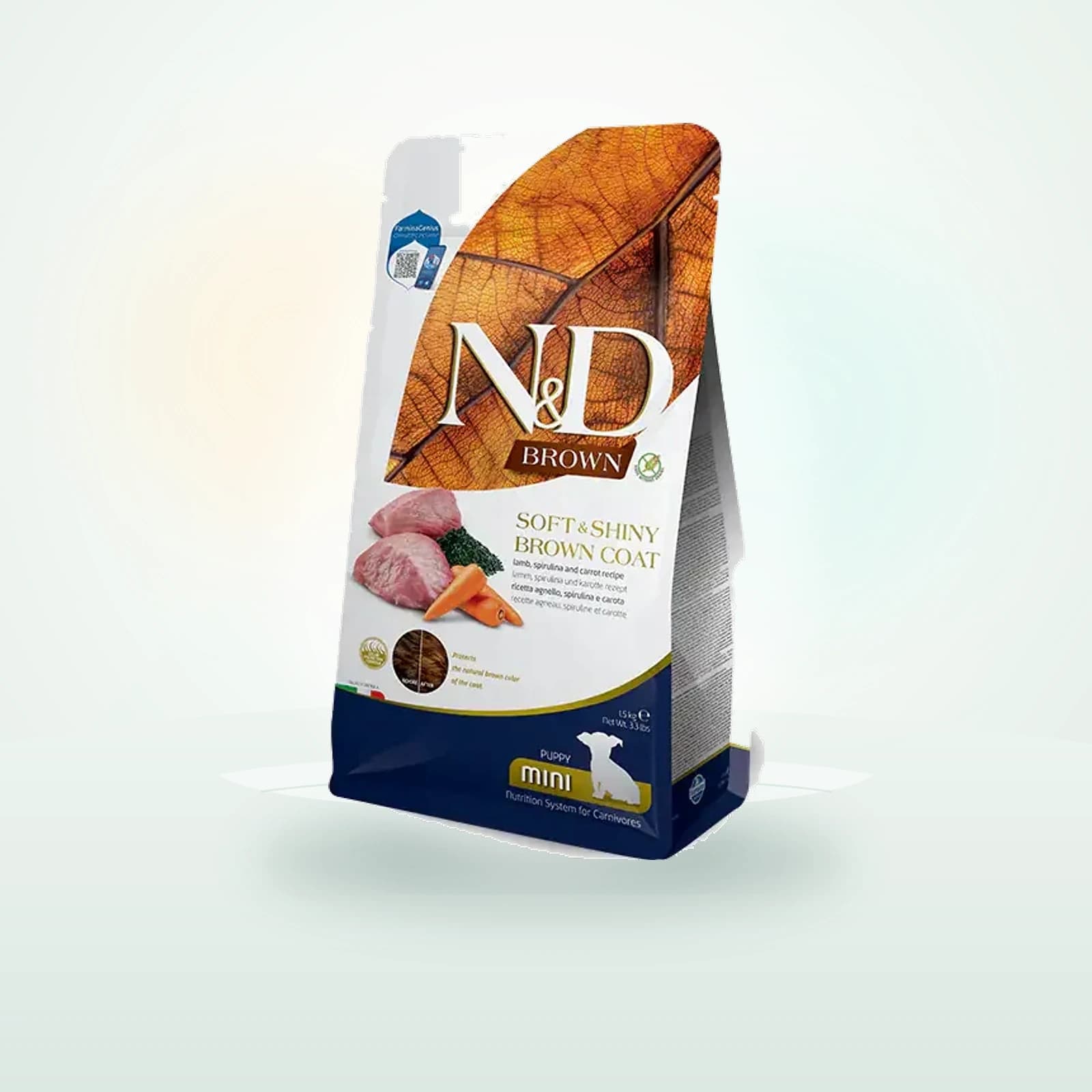 Farmina N&D Brown Grain Free Puppy mini Agnello, spirulina e carote