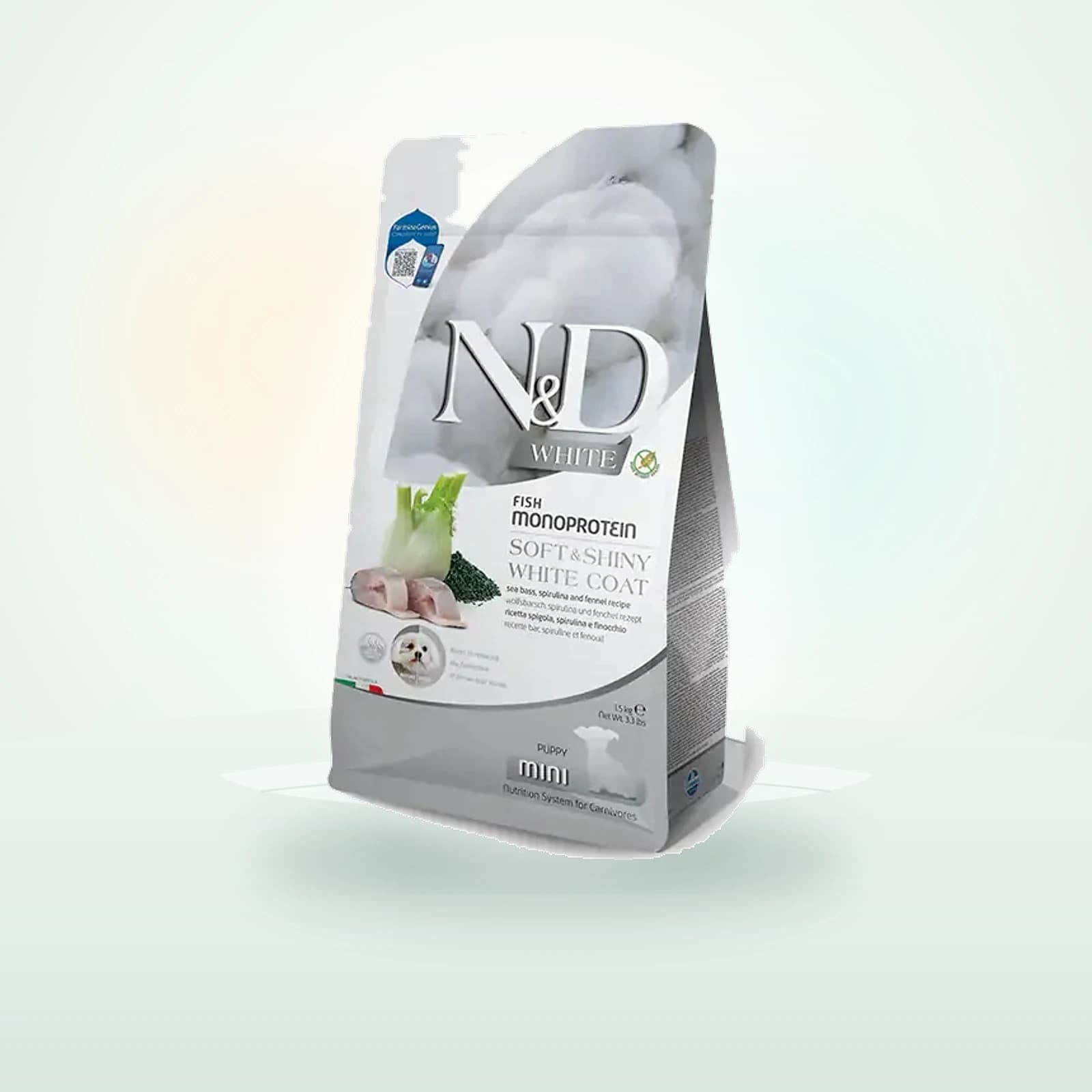 Farmina N&D White Grain Free Puppy Mini Branzino, spirulina e finocchio