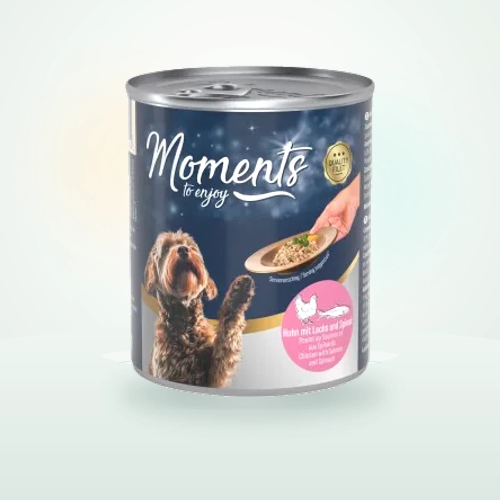 MOMENTS nourriture humide chien adulte Poulet avec saumon et épinards