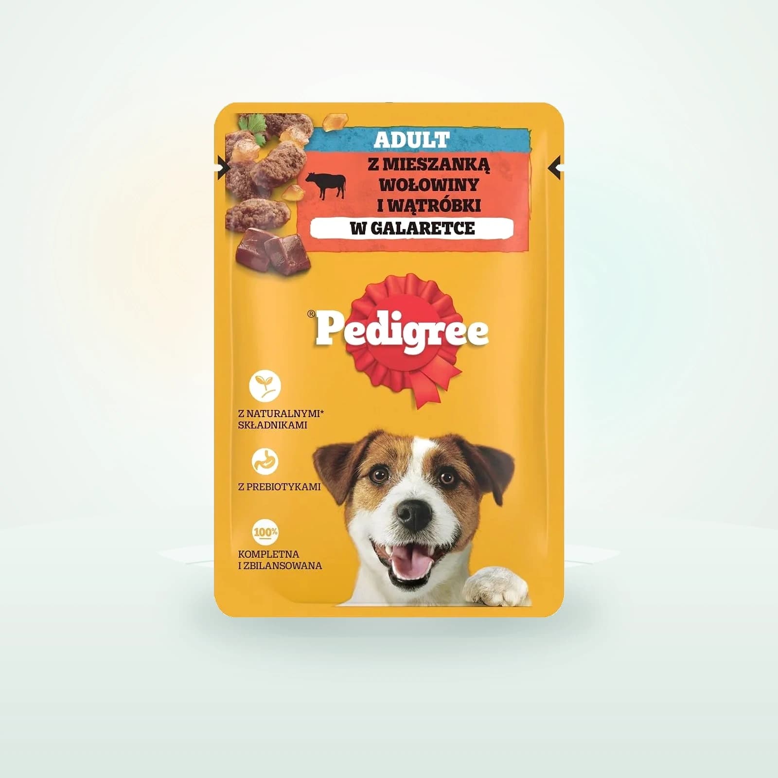 Pedigree Adult saszetka mokra karma pełnoporcjowa dla dorosłych psów, z mieszanką wołowiny i wątróbki, w galaretce