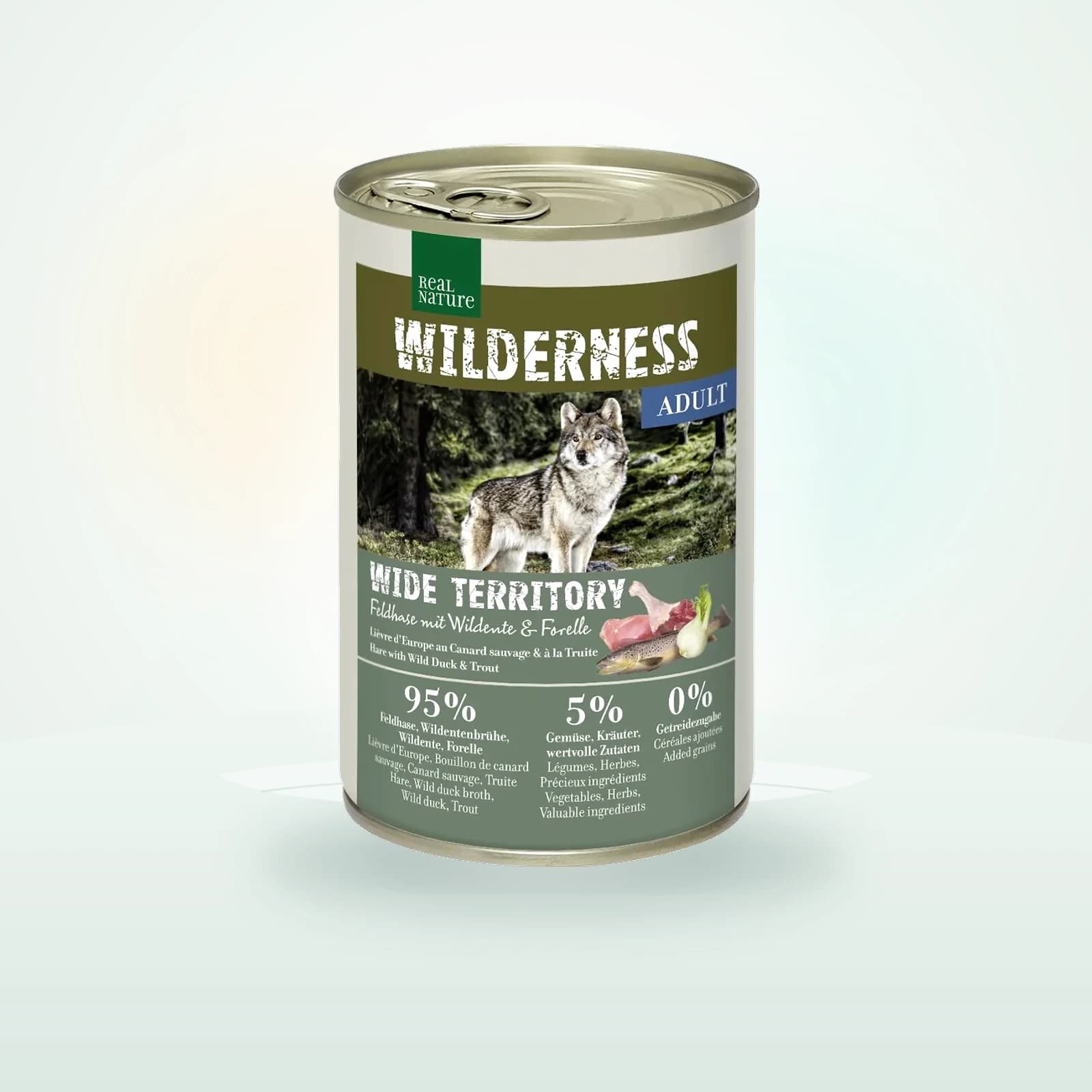 REAL NATURE WILDERNESS Nourriture humide Chien Adulte Wide Territory lièvre, canard sauvage et truite