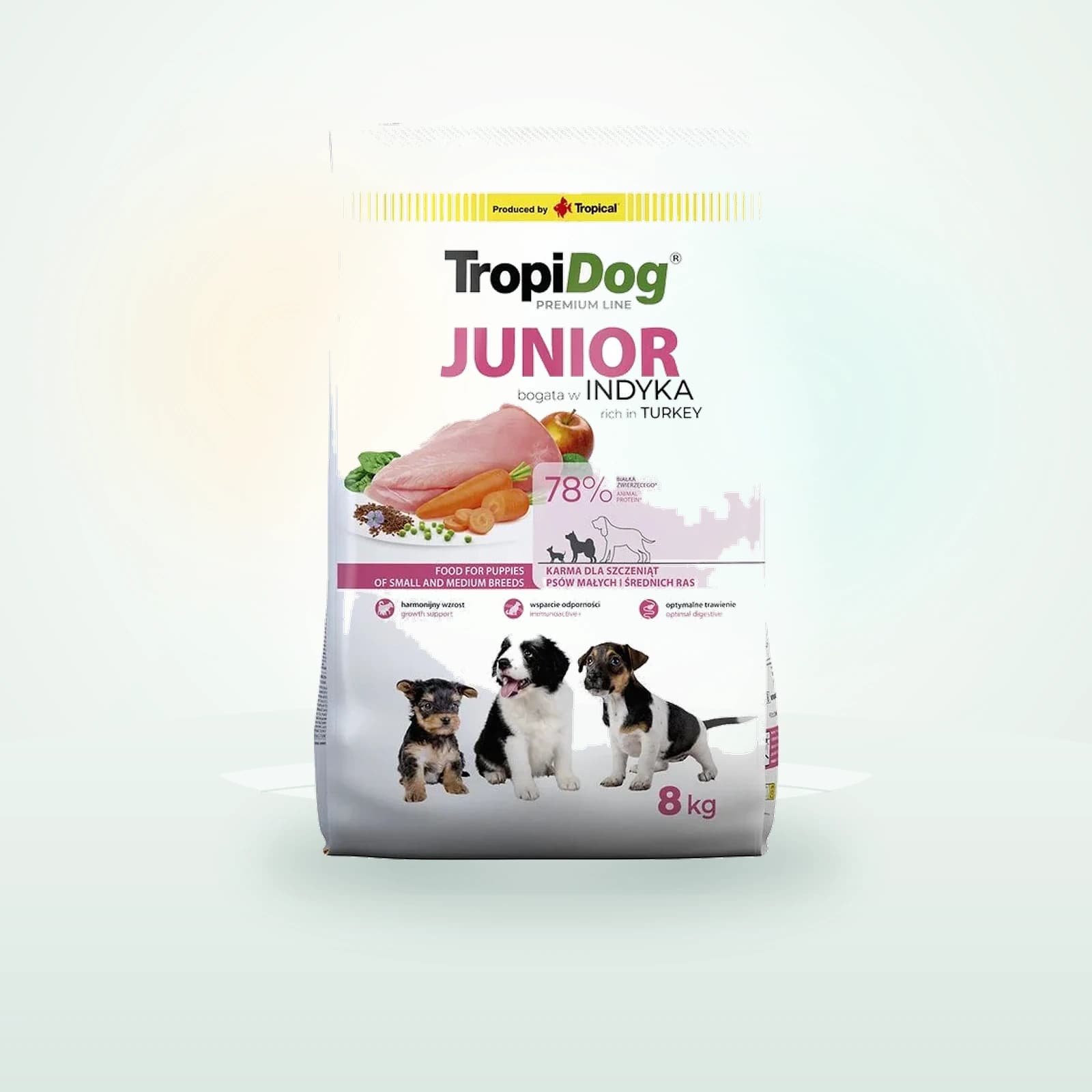 TropiDog Premium Junior Small & Medium med kalkon & ris