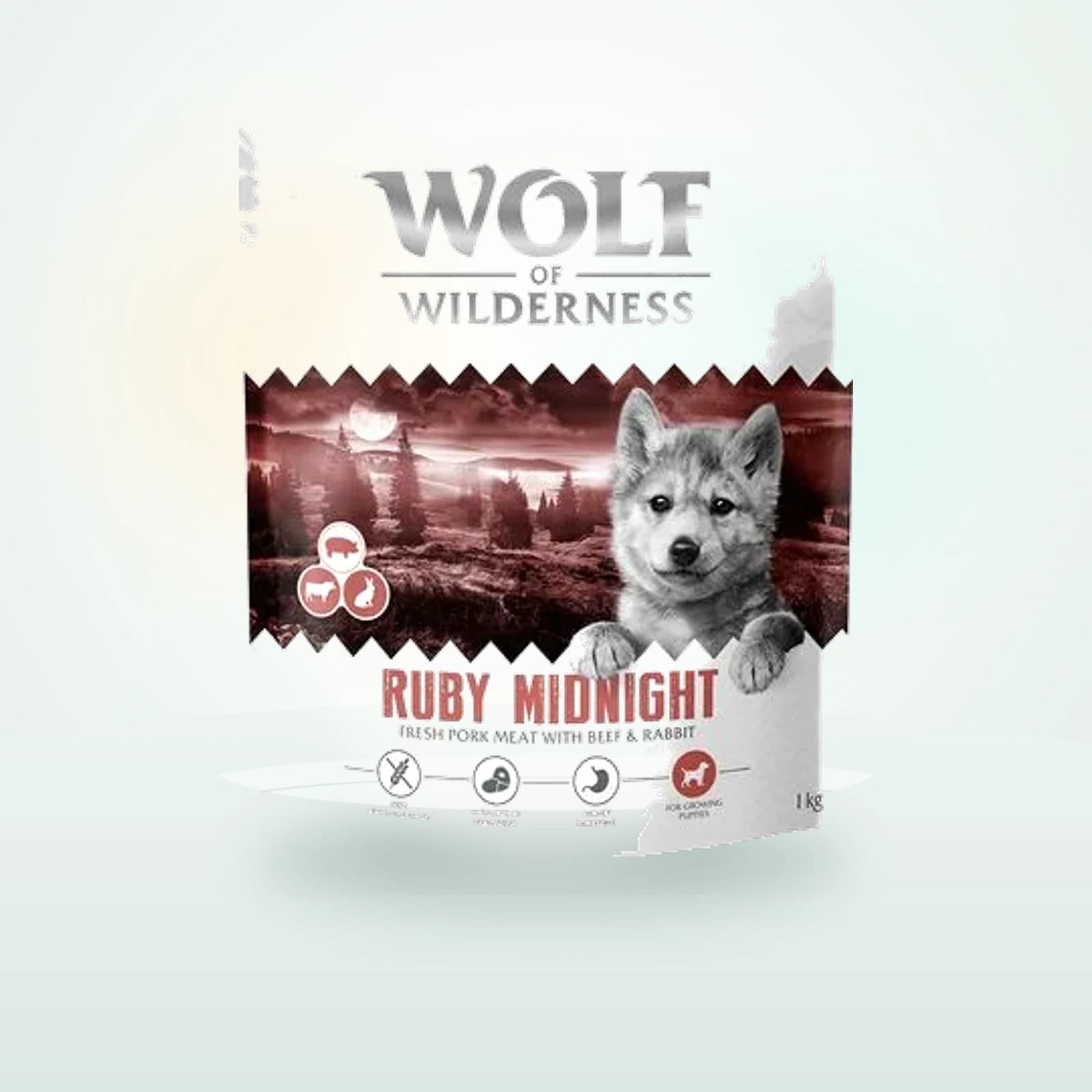 Wolf of Wilderness Junior «Ruby Midnight» con vacuno y conejo, sin cereales