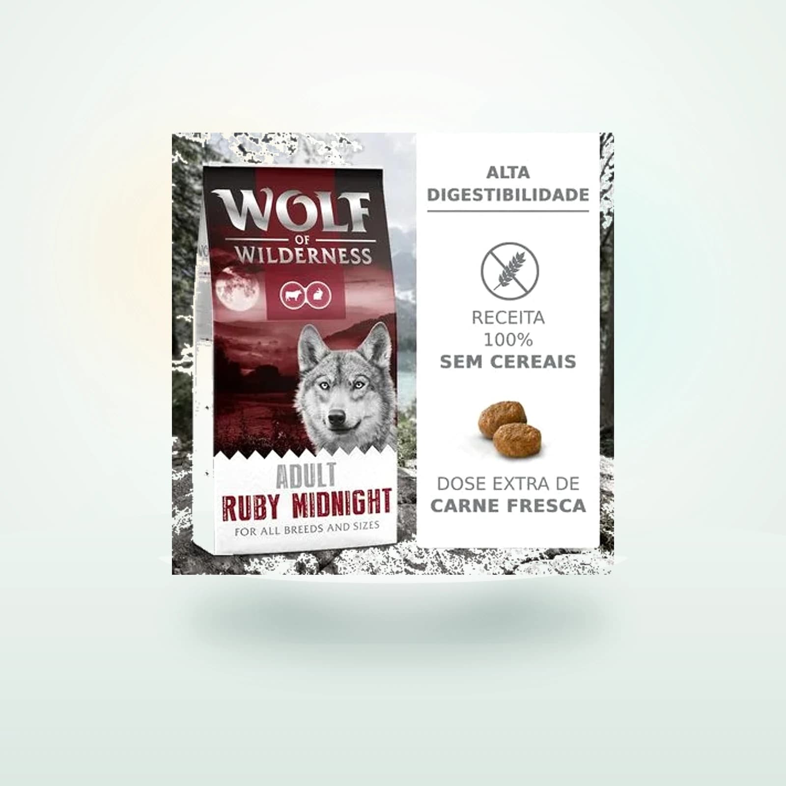 Wolf of Wilderness Ruby Midnight Carne de vaca e coelho - sem cereais