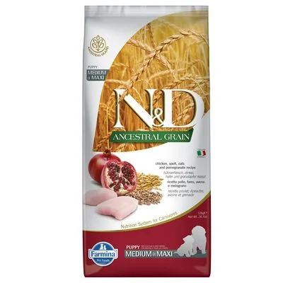 Farmina N&D Ancestral Grain Puppy Medium & Maxi mit Huhn & Granatapfel