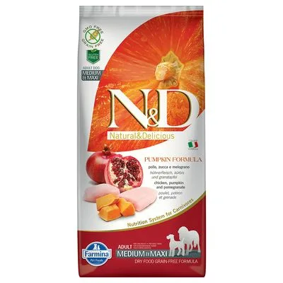 Farmina N&D Graanvrije Pompoen Adult Medium & Maxi met Kip & Granaatappel