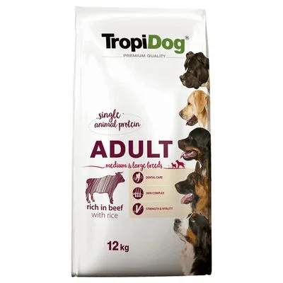 TropiDog Premium Adulte Moyen/Grand, Boeuf et Riz
