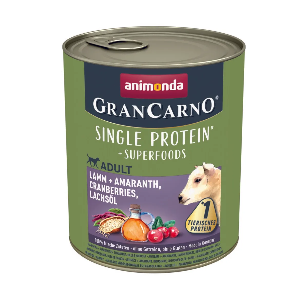 Animonda GranCarno Single Protein Superfoods Nassfutter Hund Adult, Lamm und Amaranth, Cranberries, Lachsöl