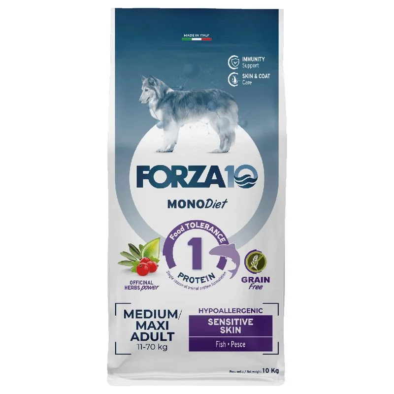 Forza10 Forza 10 Mono Diet Medium & Large Sensitive Skin, z rybą