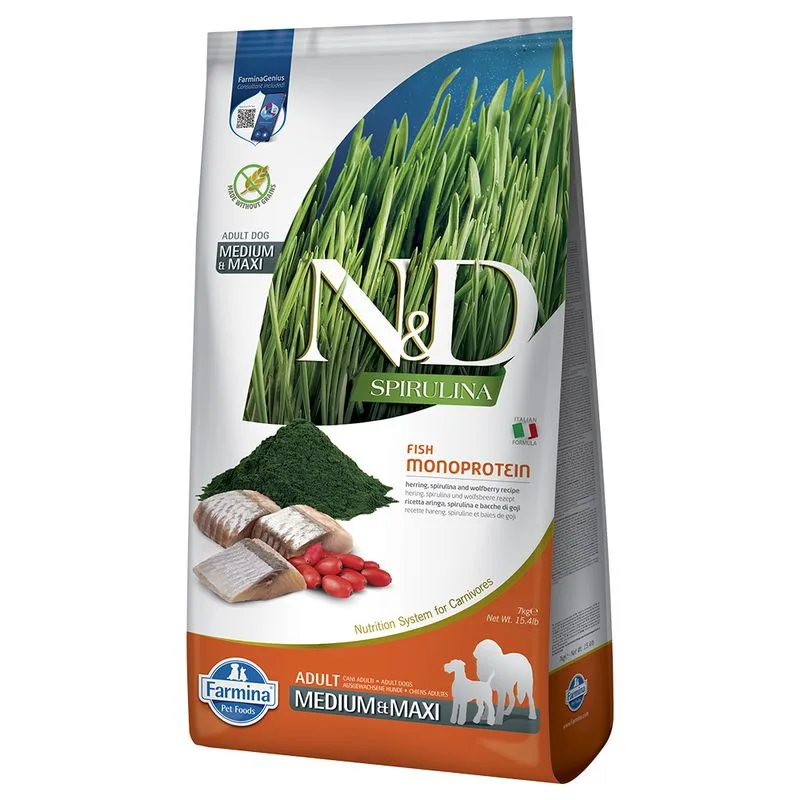 Farmina N&D Dog Spirulina Adult Medium/Maxi, śledź