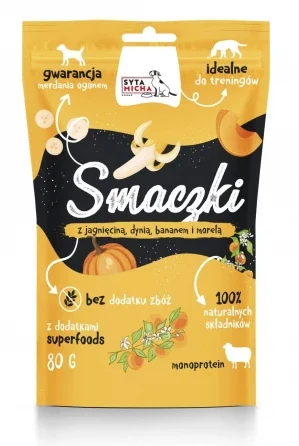 SYTA MICHA Smaczki z jagnięciną, dynią, bananem i morelą Mono