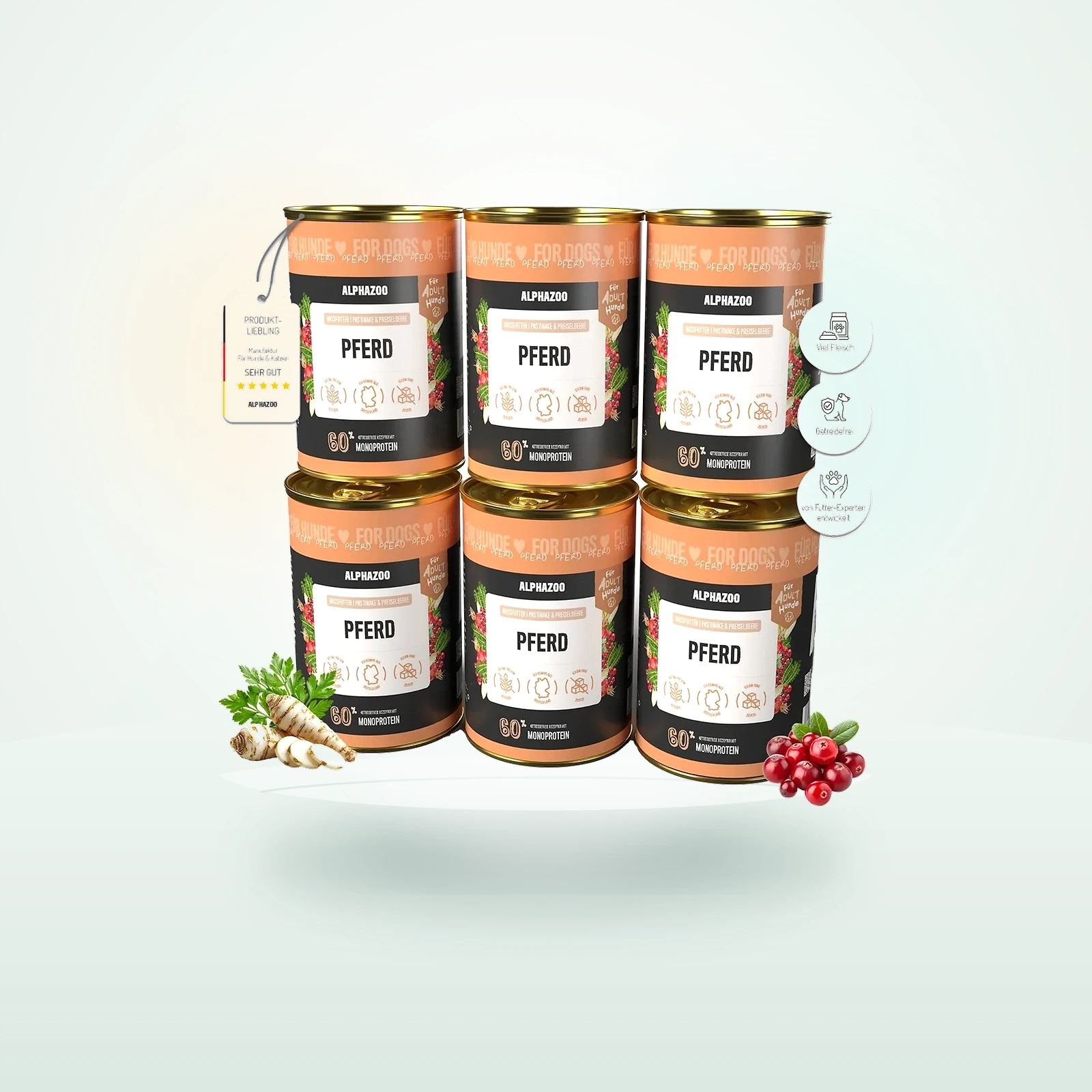 ALPHAZOO Monoprotein Pferd , Nassfutter Pferd für Hunde