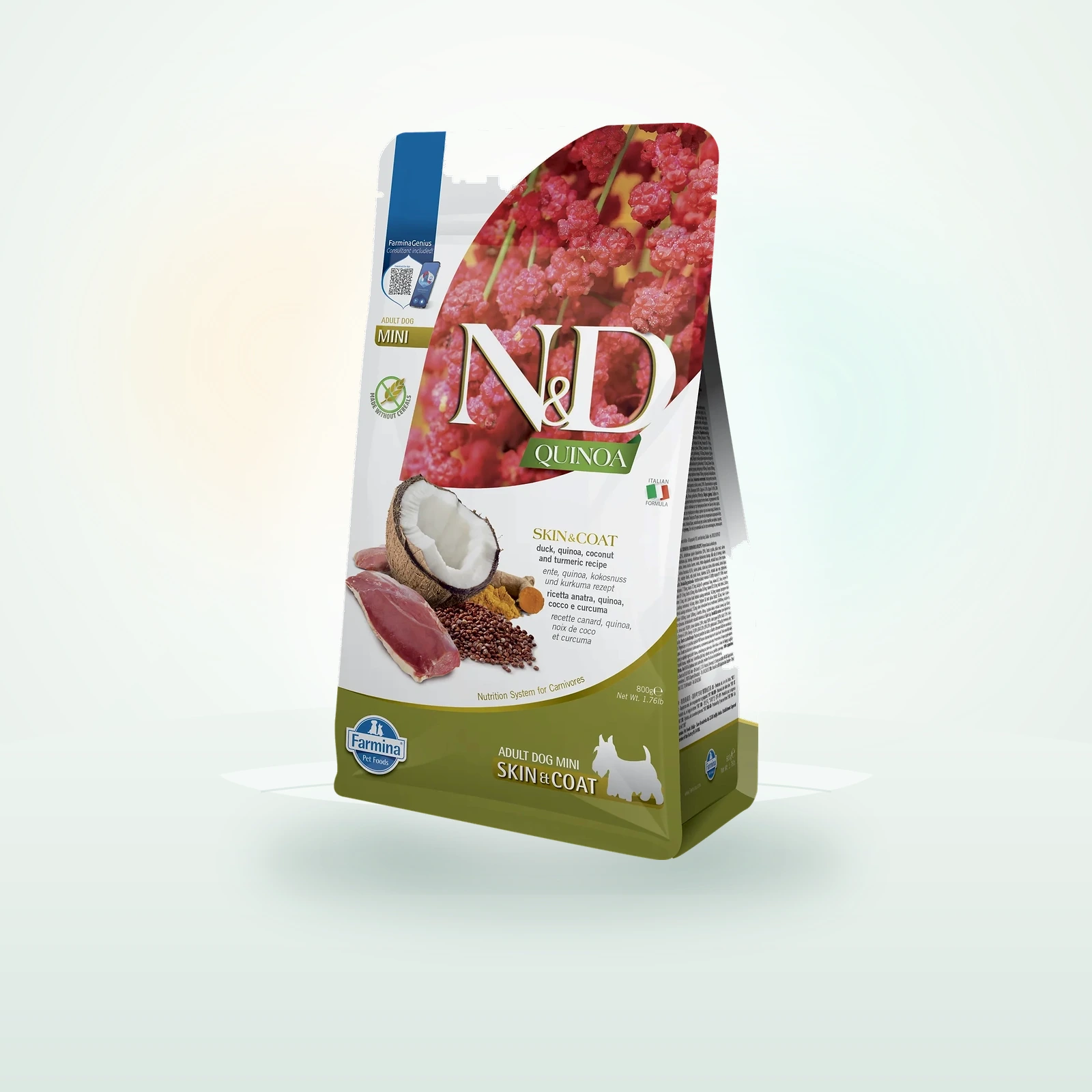 Farmina N&D Quinoa Mini Skin and Coat karma dla psów małych ras z kaczką i kokosem, na poprawę stanu sierści