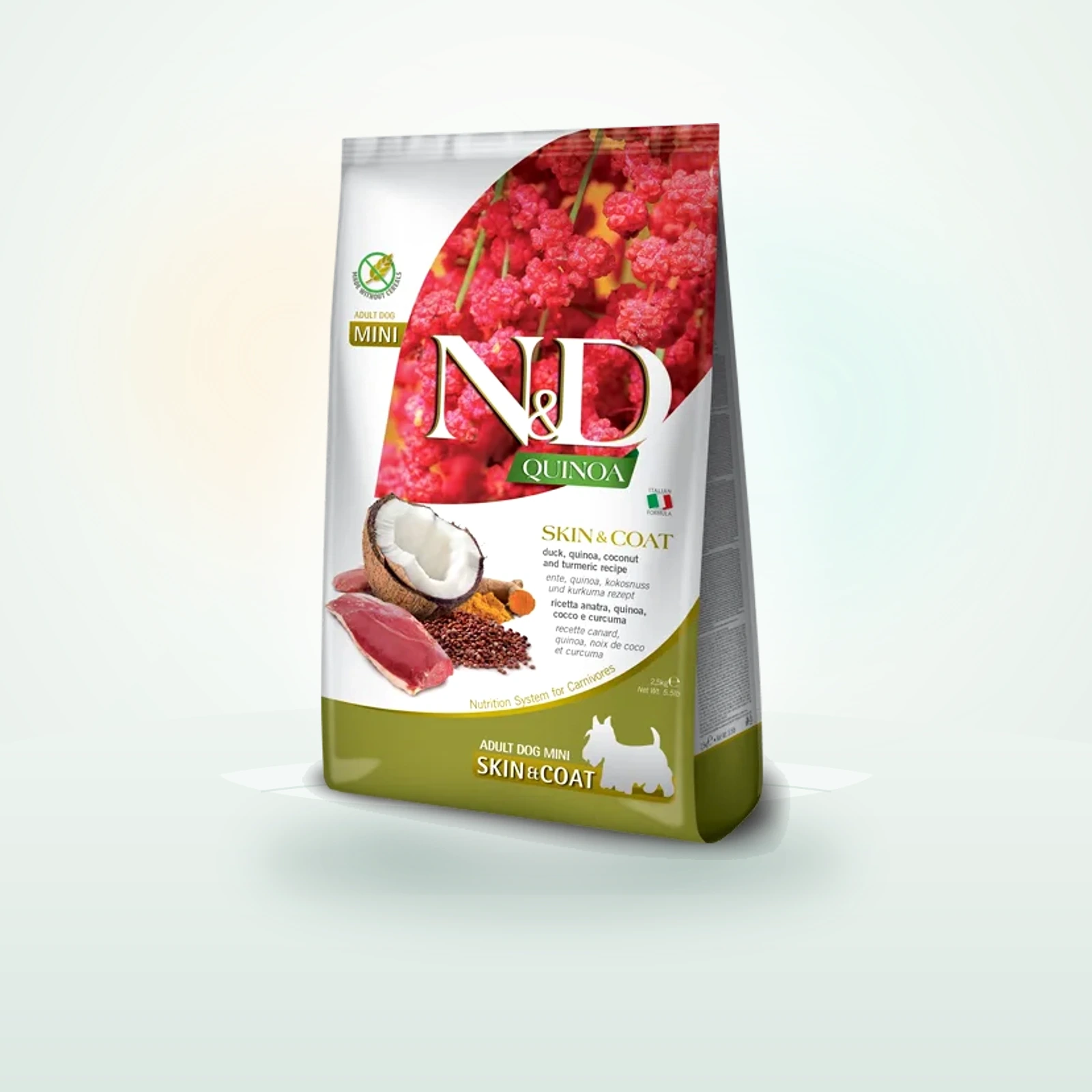 Farmina N&D Quinoa Mini Skin and Coat z kaczką i kokosem, sucha karma na poprawę stanu sierści