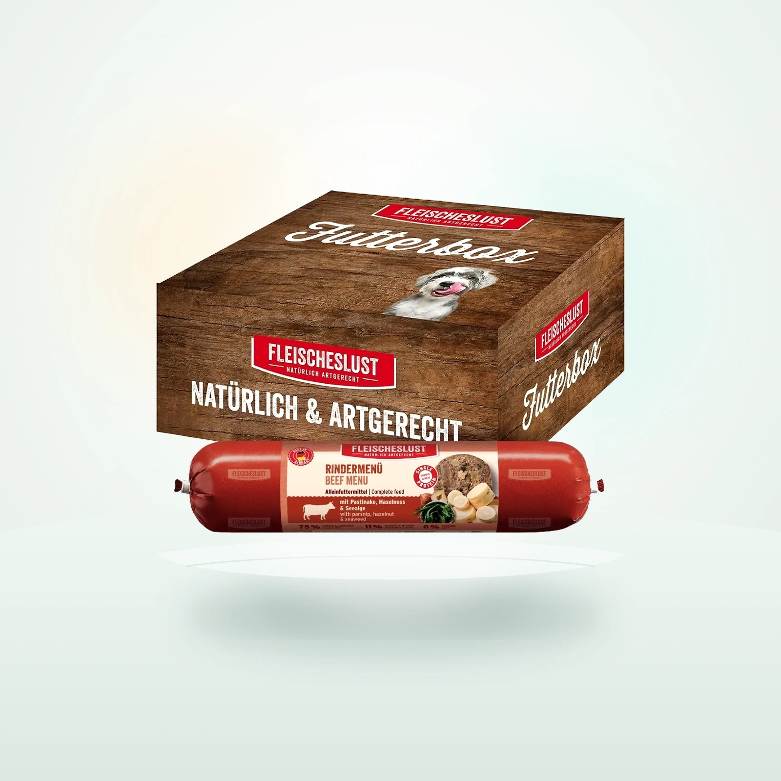 Fleischeslust Nassfutter Hund Adult Futterbox Rind, Pastinake, Haselnuss & Seealge