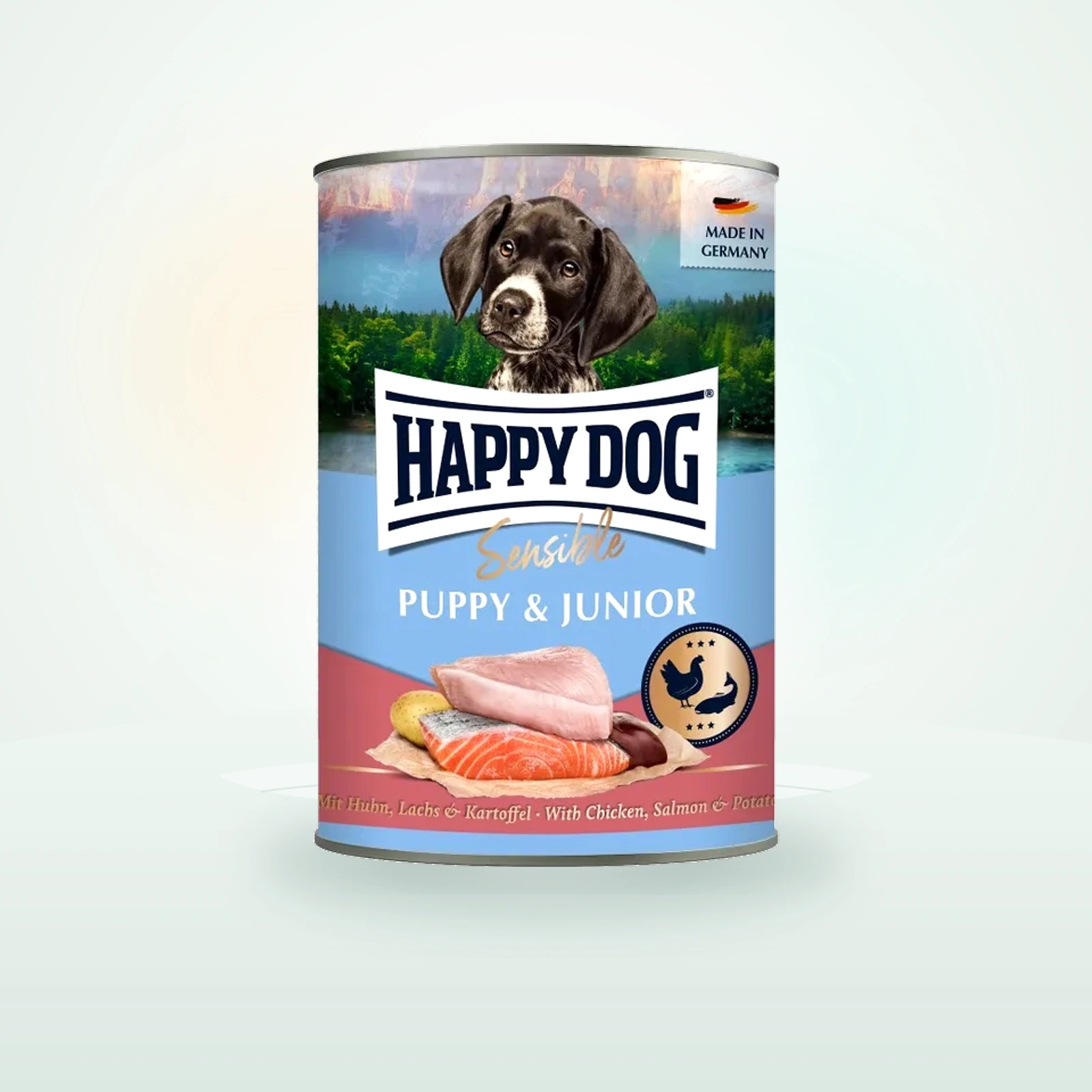 Happy Dog Nassfutter Hund Sensible Puppy Huhn, Lachs & Kartoffel