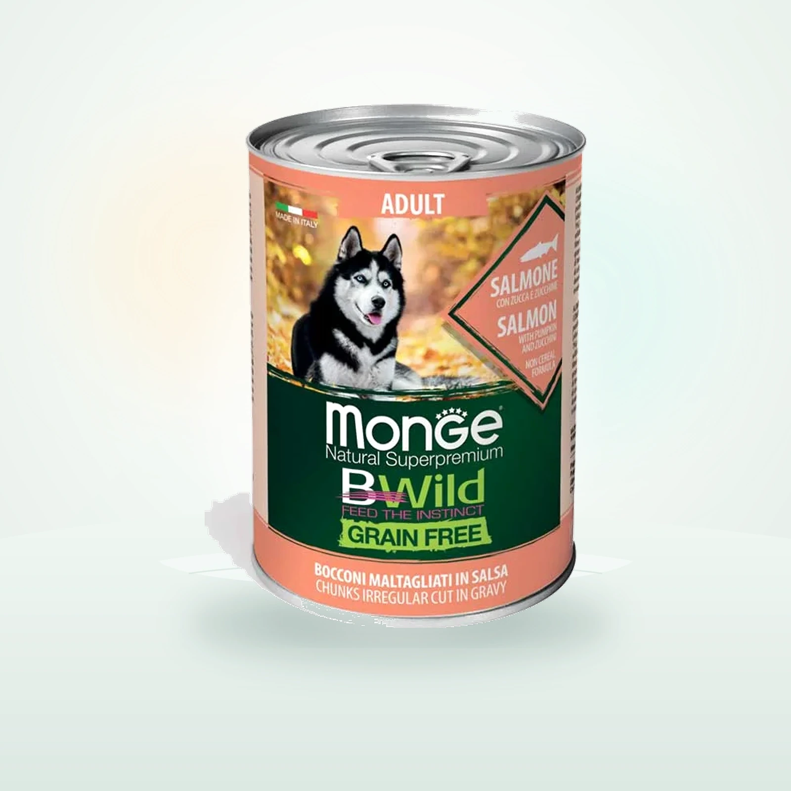 Monge Natural Super Premium Bwild Grain Free Formula All Breeds Cane Adulto Salmone con zucca e zucchine