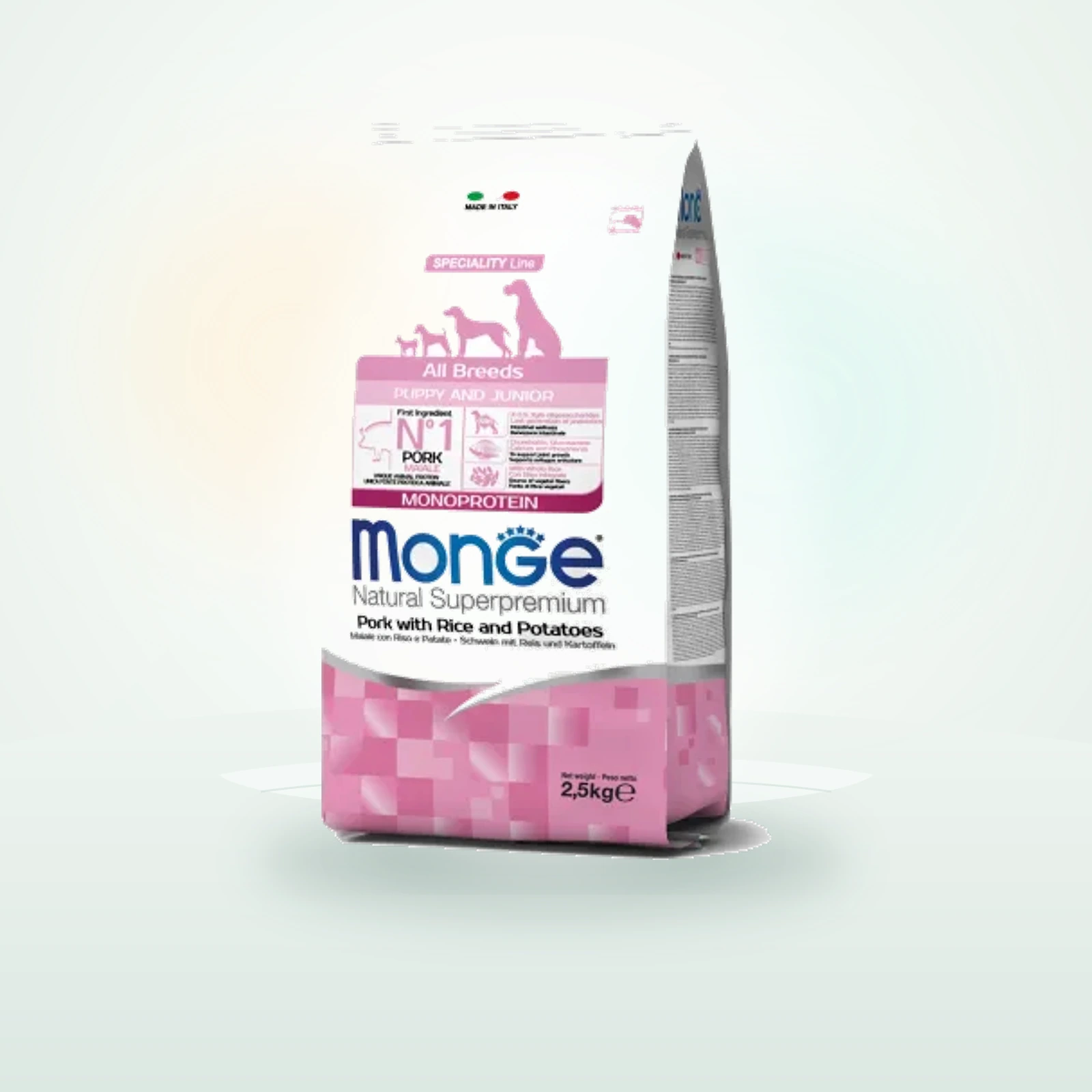 Monge Natural Superpremium All Breeds Puppy & Junior Monoprotein Maiale con Riso e Patate