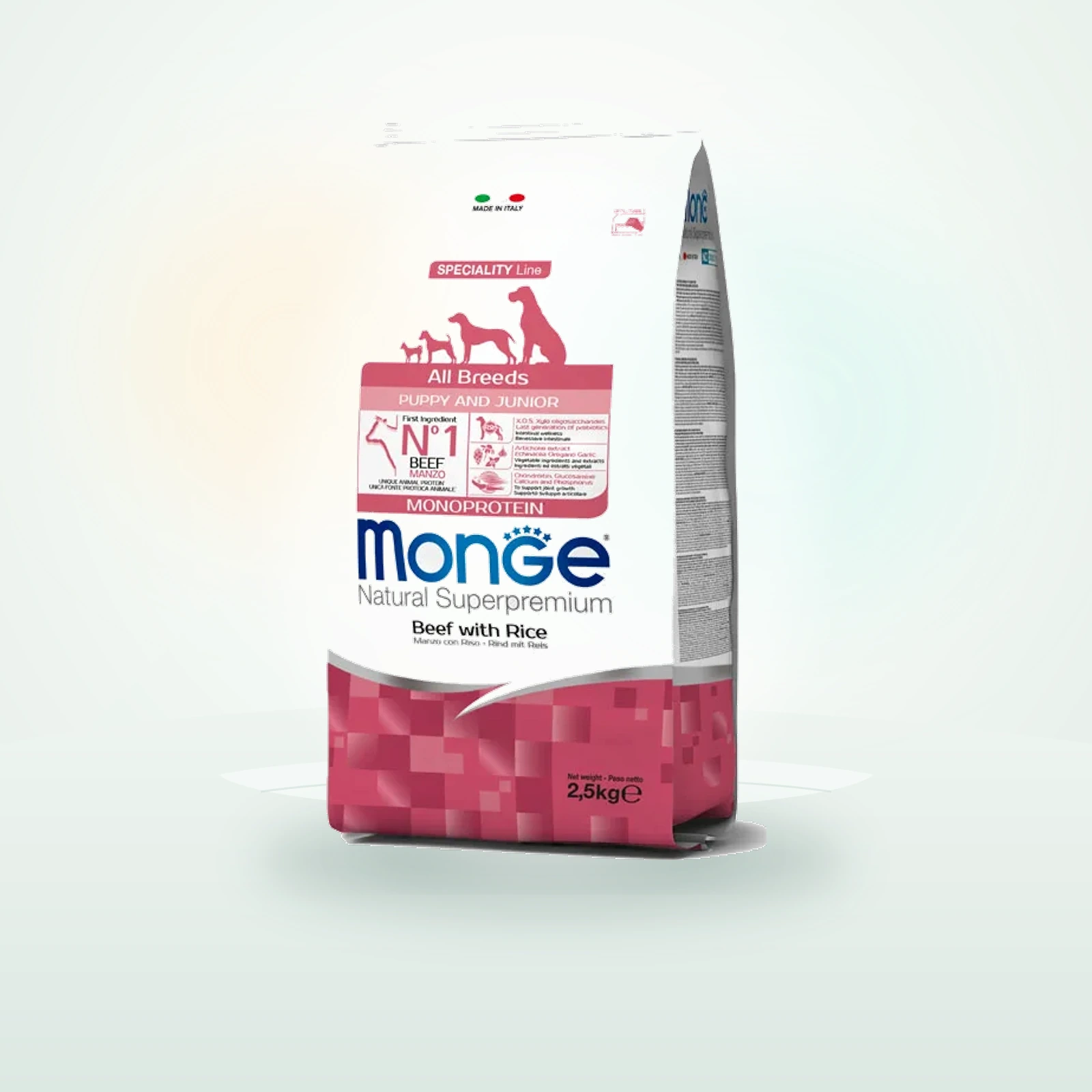 Monge Natural Superpremium All Breeds Puppy & Junior Monoprotein Manzo con Riso - Monge.it
