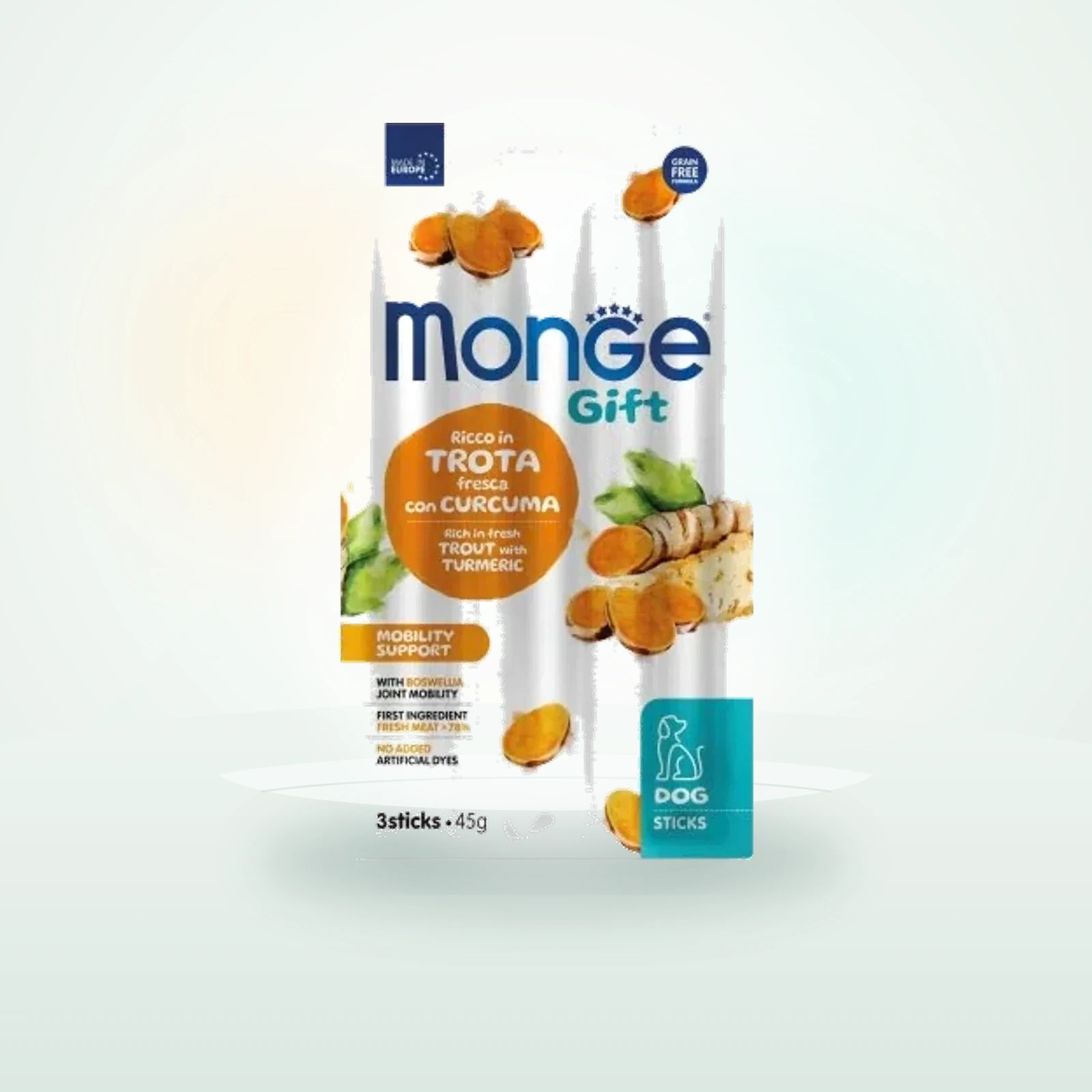 Monge Natural Superpremium Gift Mobility Support Dog Ricco in Trota Fresca con Boswellia e Curcuma Sticks
