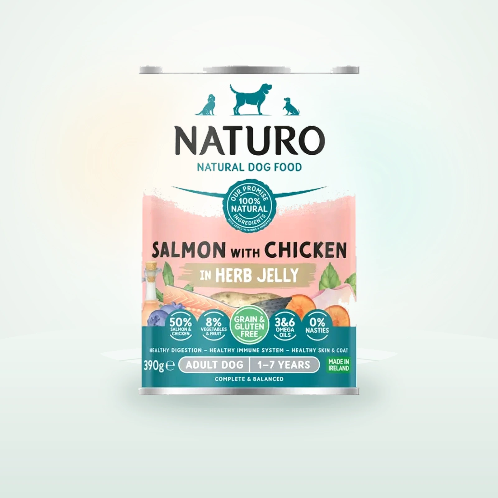 Naturo Salmon with Chicken in Herb Jelly Grain Free Wet Dog Food Tin