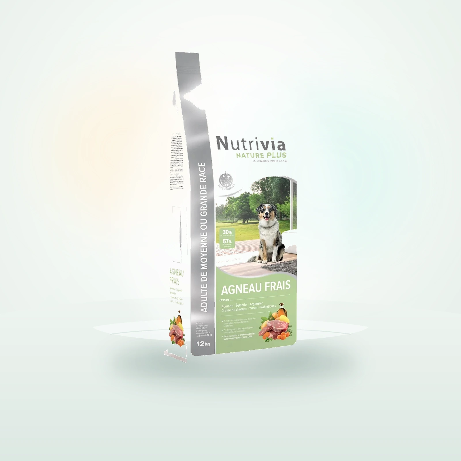 Nutrivia Nature Plus Croquettes Naturelles à l'Agneau Frais Adulte de Moyenne et Grande Race