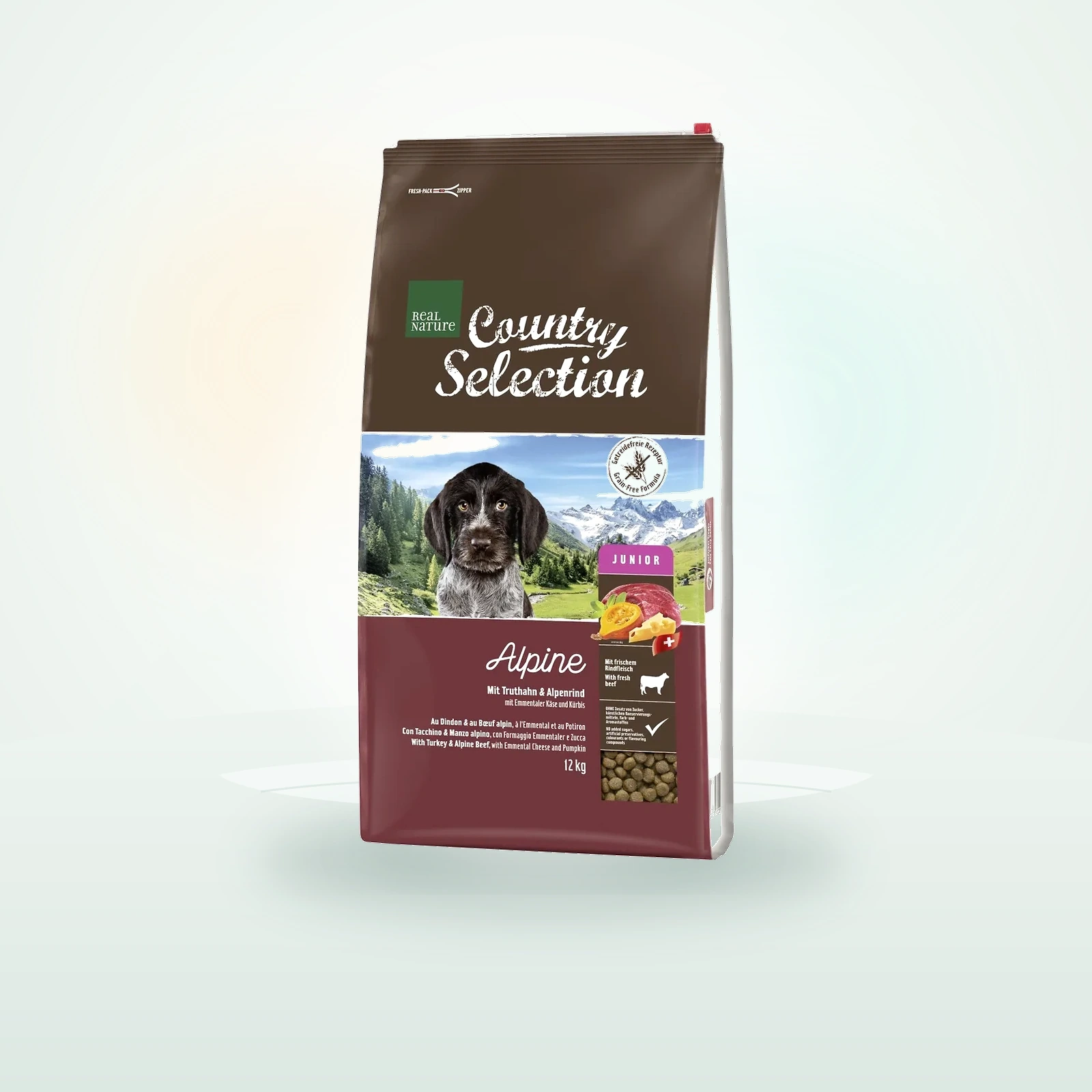REAL NATURE Country Trockenfutter Hund, Junior, Alpine, Truthahn und Alpenrind