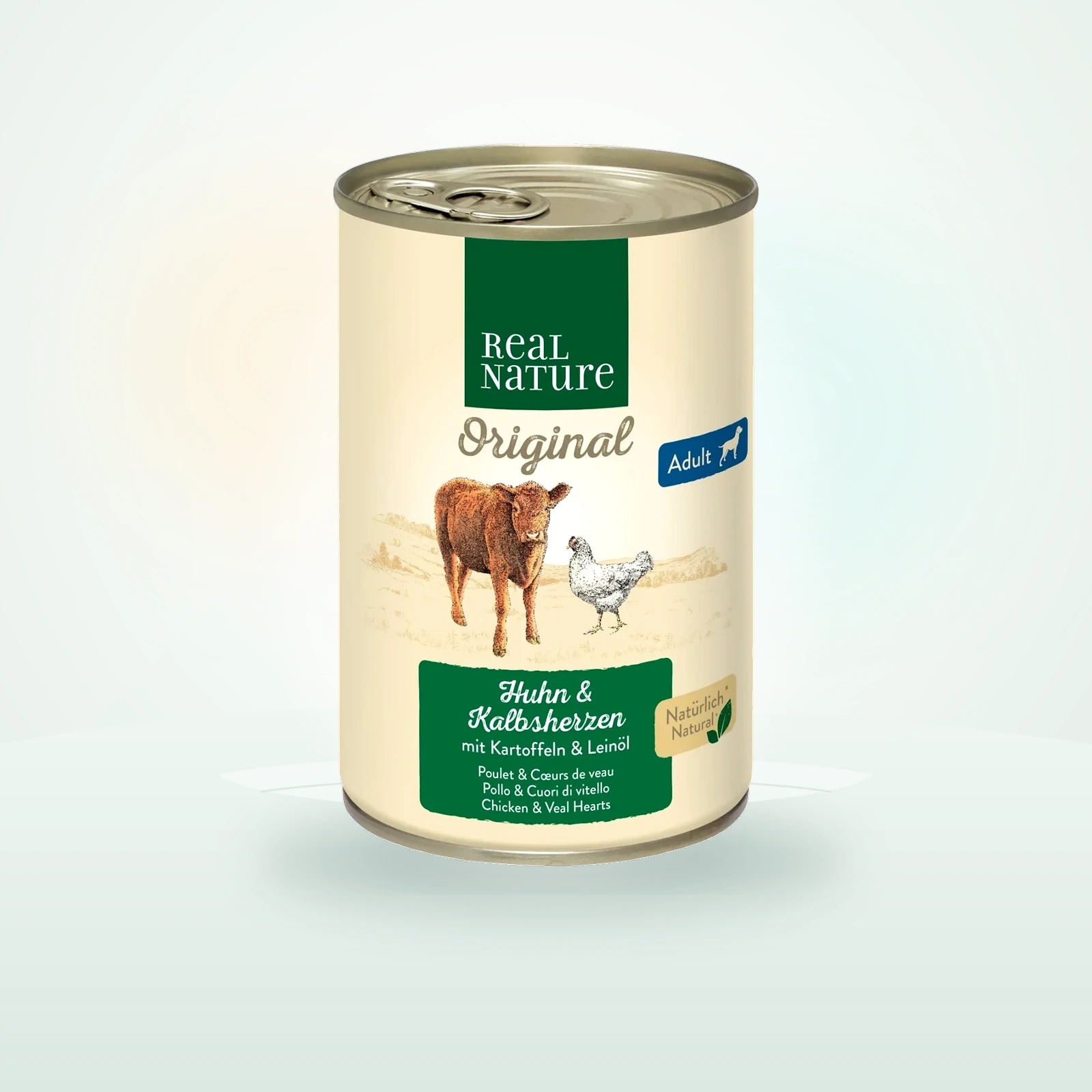 REAL NATURE Nassfutter Hund, Adult, Kalbsherzen und Huhn