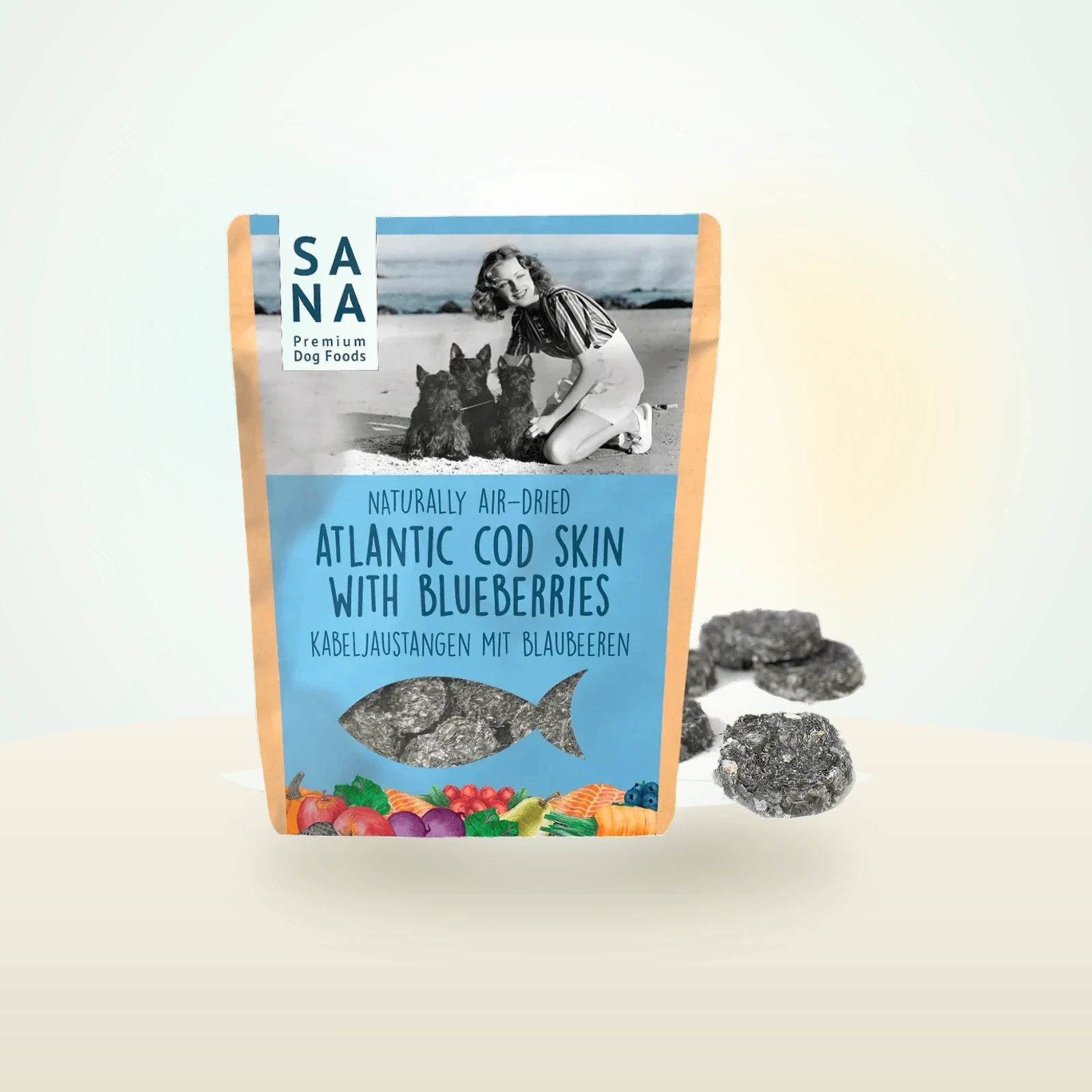 Sana Air Dried Cod Skins Medallions with Blueberries