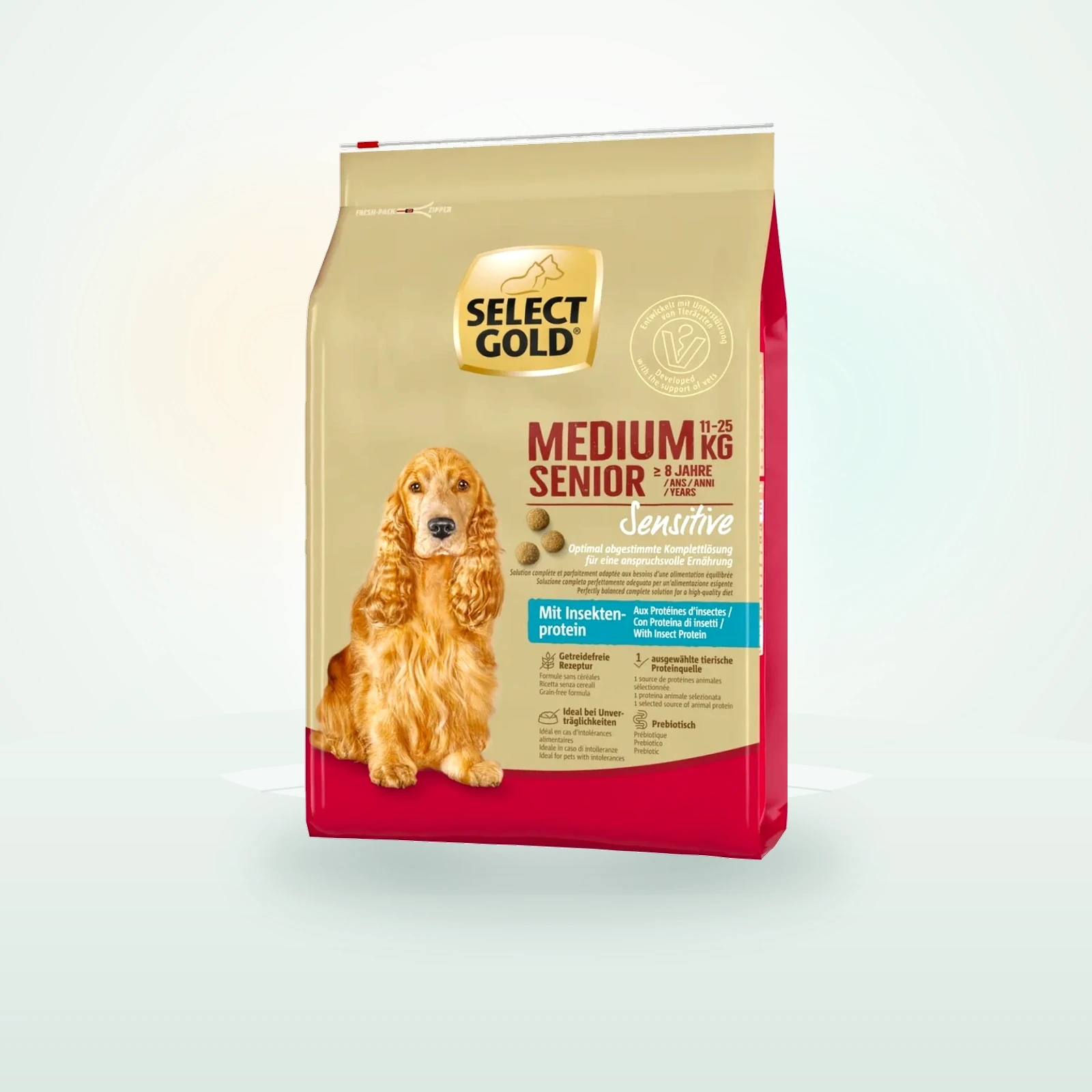 SELECT GOLD Sensitive Trockenfutter Hund Senior Medium mit Insekten-Protein-Mischung