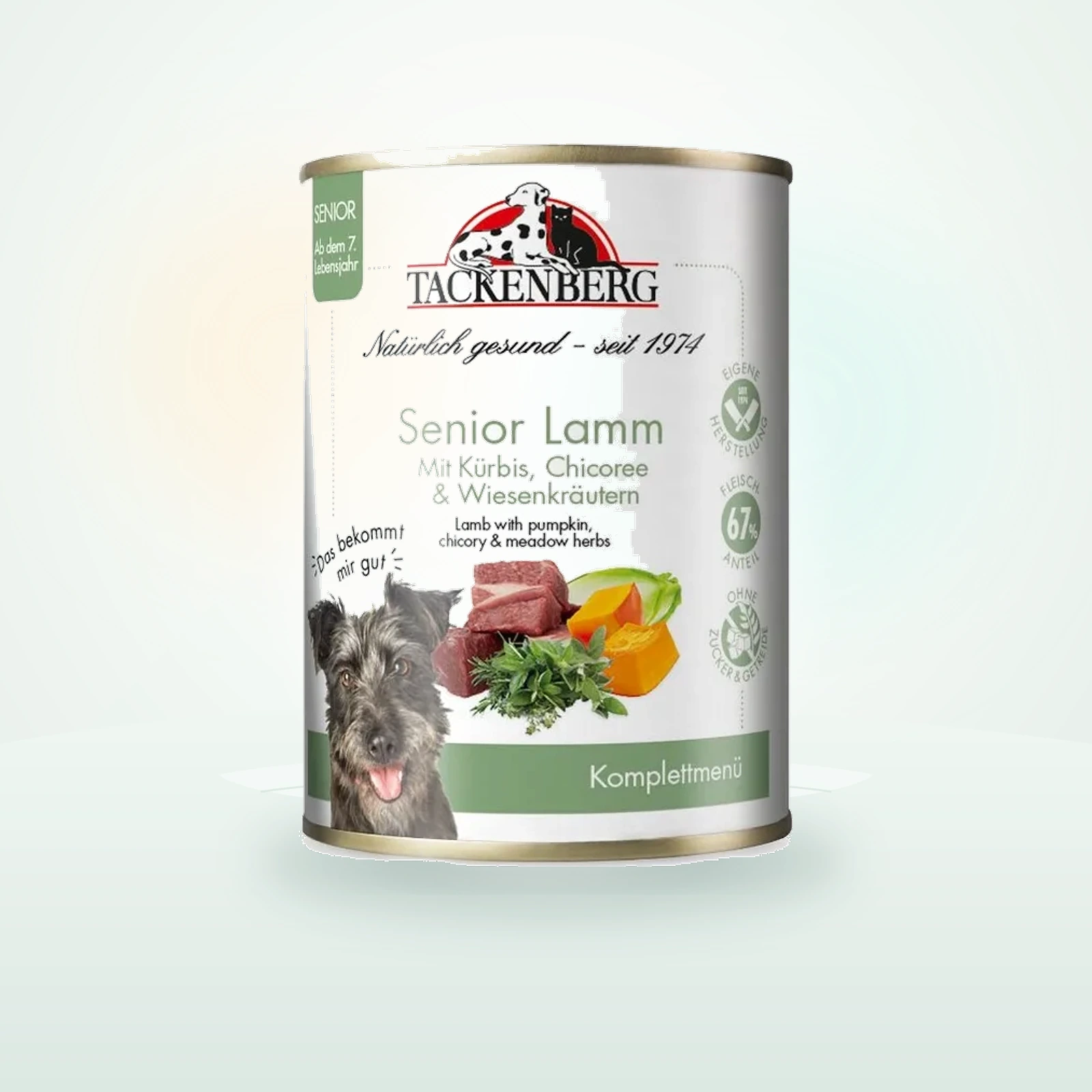 Tackenberg nourriture humide pour chien, menu senior / sensible. Agneau et potiron