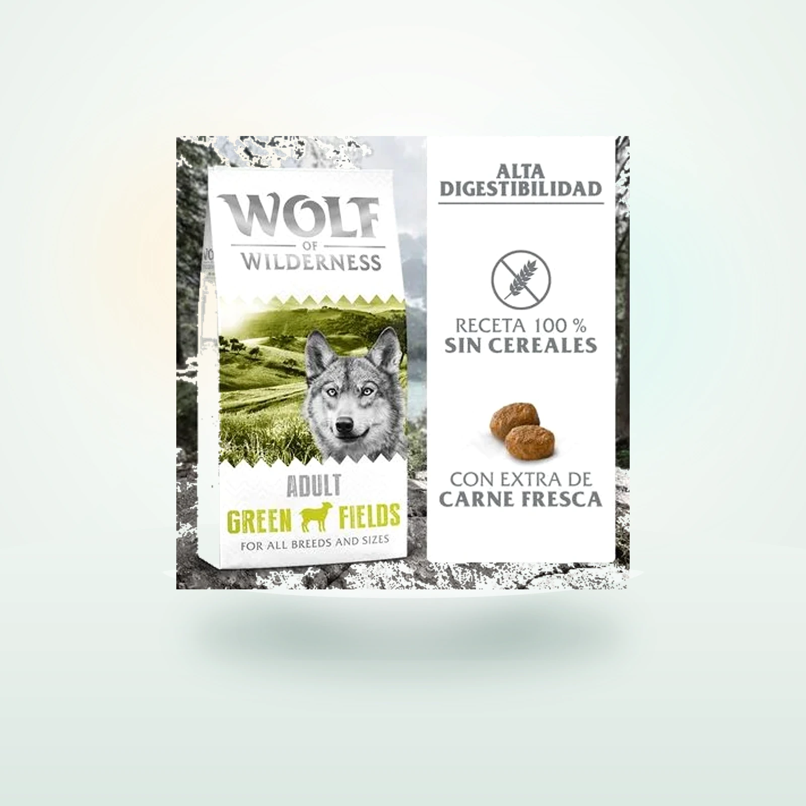 Wolf of Wilderness Adult «Green Fields» cordero, sin cereales